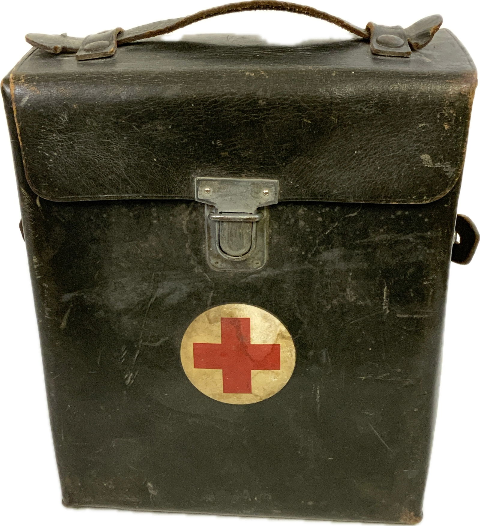 WWII GERMAN BLACK LEATHER MEDICAL SUPPLY BAG WITH SOME CONTENTS (1 of 7)