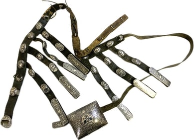 ANTIQUE IMPERIAL RUSSIAN COSSACK SILVER DECORATED BELT