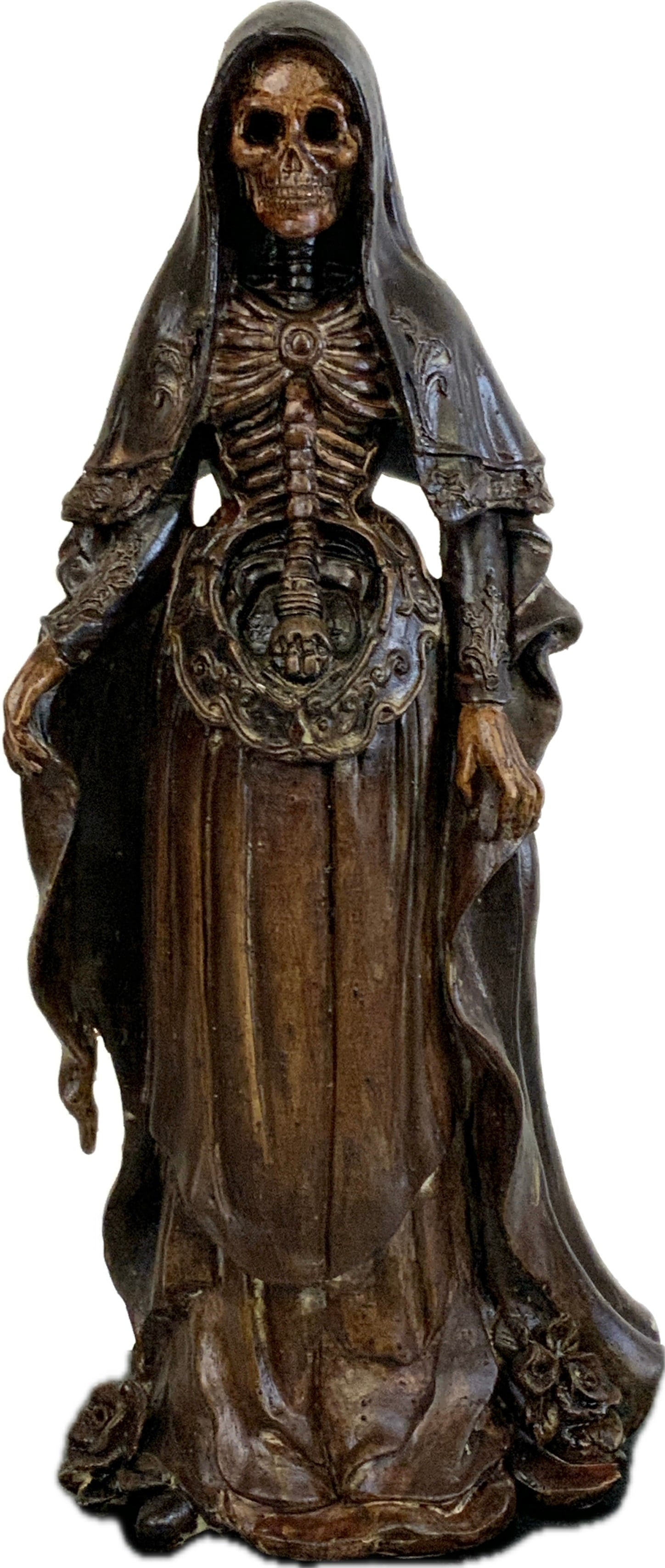 SANTA MUERE HOME RETABLO SHRINE FIGURE ON BASE: SANTA MUERE HOME RETABLO SHRINE FIGURE ON BASE.GUATEMALA REGION. .CIRCA 1930-1950. 17"TALL. EX.TURTURICE COLLECTION TURIN,ITALY. FROM DR. PAUL D LYNN COLLECTION.