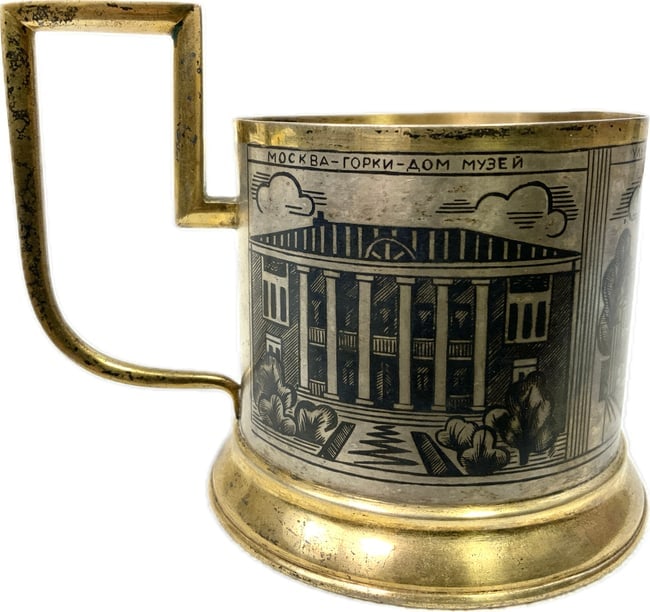 VINTAGE USSR SILVER AND GOLD TEA GLASS HOLDER PODSTAKANIK (1 of 7)