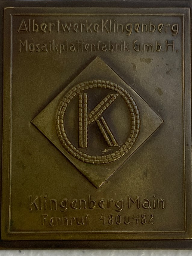 THIRD REICH GERMAN ALBERTWERKE KLINGENBERG MANUFACTURING PLAQUE: THIRD REICH GERMAN ALBERTWERKE KLINGENBERG MANUFACTURING PLAQUE.BRONZE. 1 3/4 X 2 1/8 SIZE.