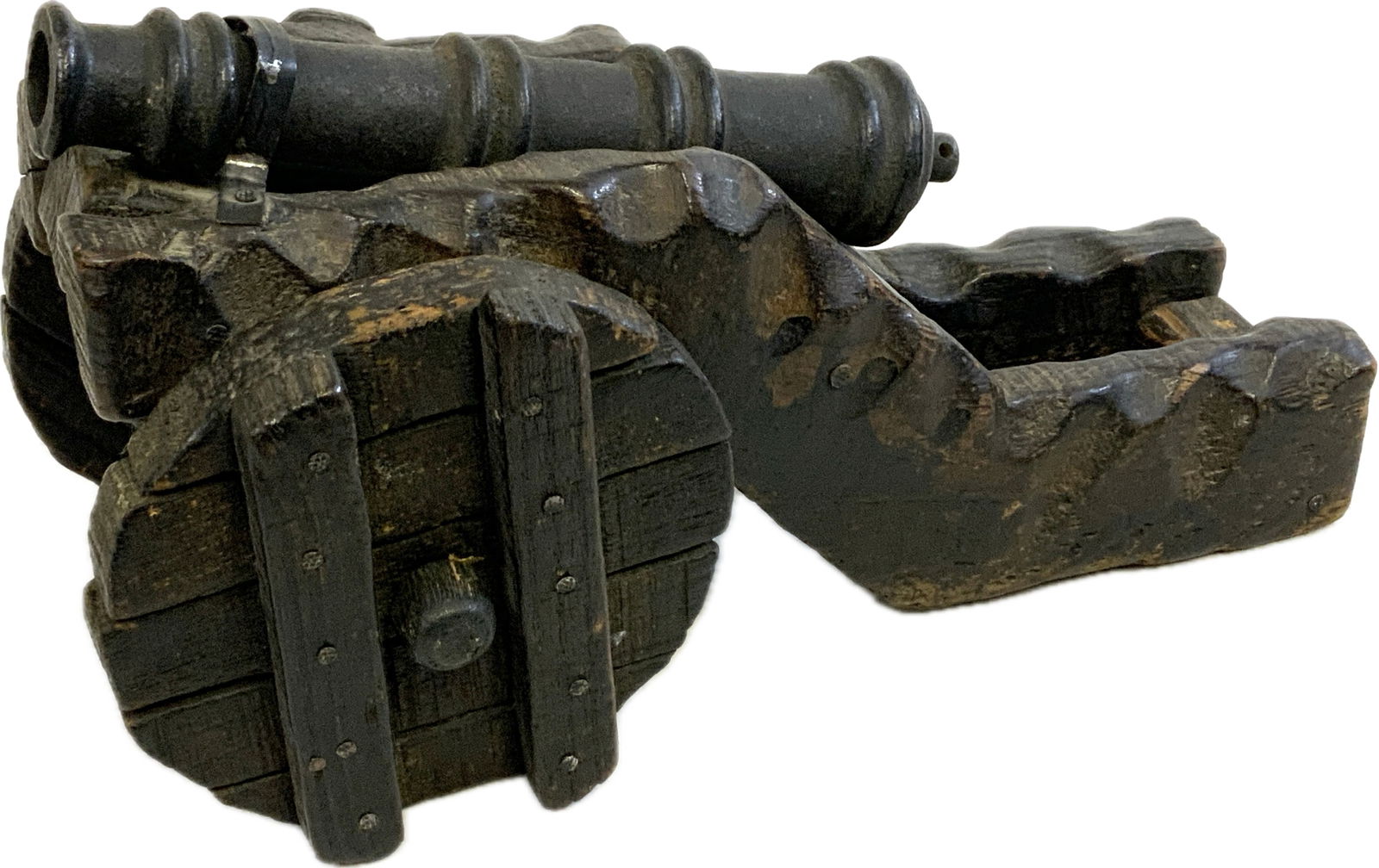 VINTAGE WOOD AND IRON ANTIQUE CANNON MODEL (1 of 3)
