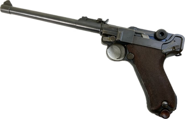 WWI IMPERIAL GERMAN DWM 1917 P08 ARTILLERY LUGER PISTOL 9MM: WWI IMPERIAL GERMAN DWM 1917 P08 ARTILLERY LUGER PISTOL . ALL MATCHING GUN INCLUDING MAGAZINE . AROUND 90% FINISH VERY NICE AND CLEAN CONDITION OVERALL WITH GREAT BORE . WOOD BOTTOM WWI PERIOD MAGAZIN