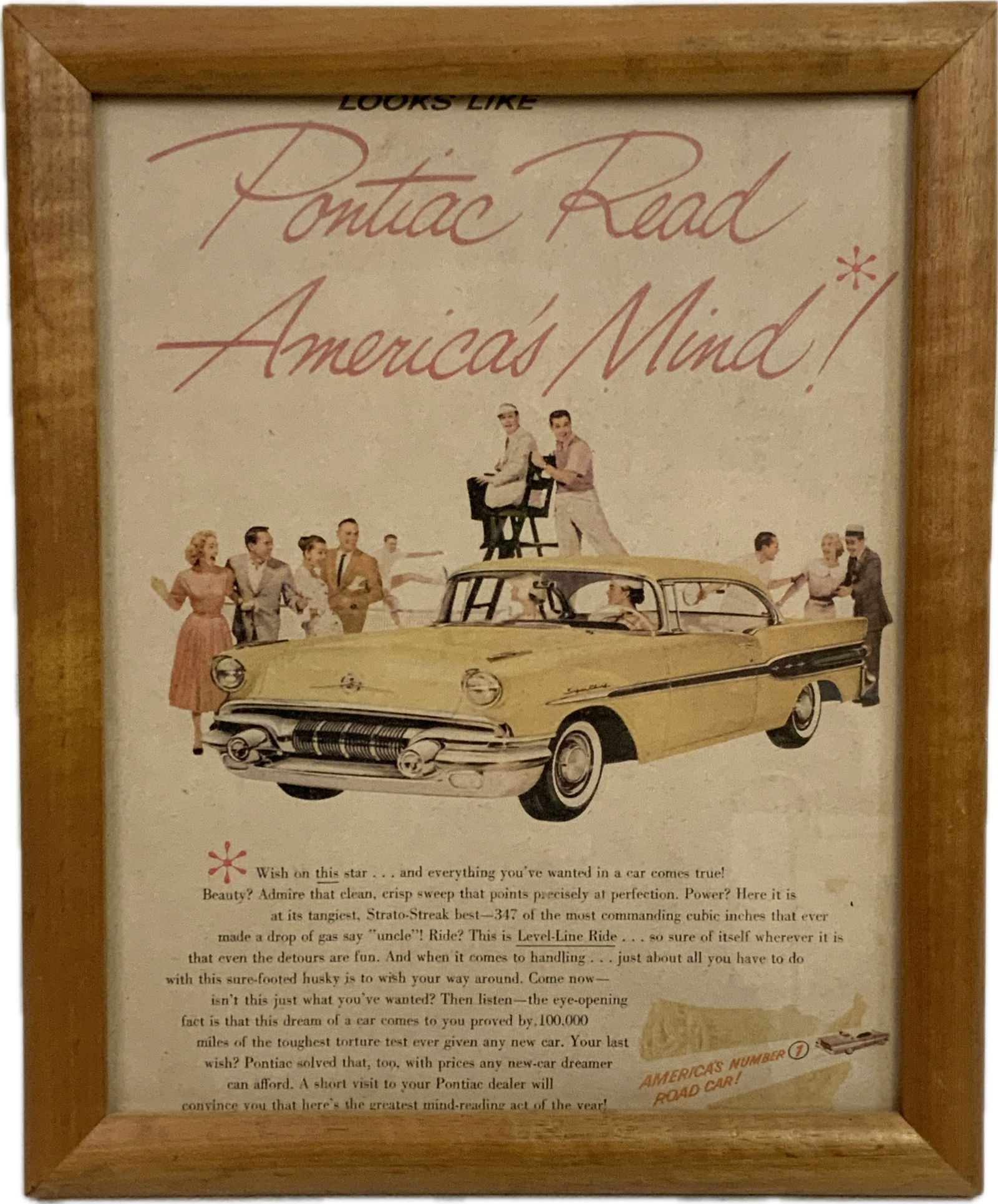 1957 PONTIAC ADVERTISEMENT FRAMED: 1957 PONTIAC ADVERTISEMENT FRAMED. 9X11 SIZE.
