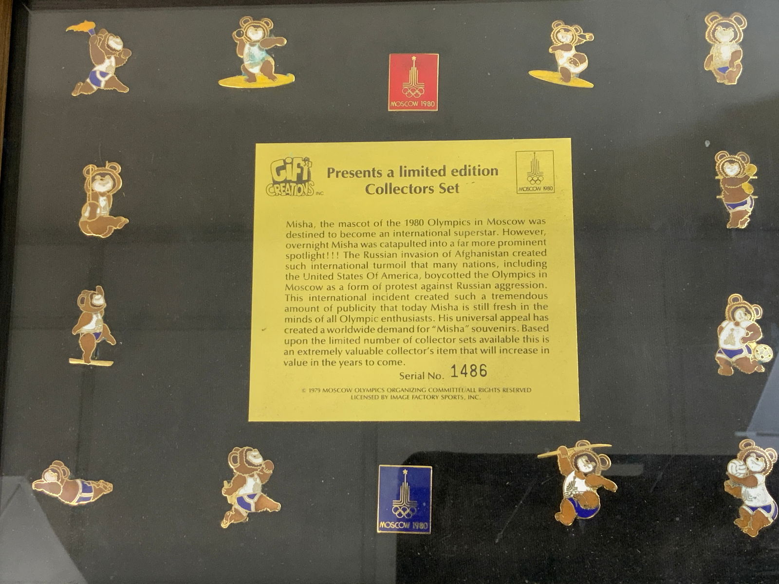 1980 SUMMER OLYMPICS MOSCOW SET OF PINS FRAMED: 1980 SUMMER OLYMPICS MOSCOW SET OF PINS FRAMED. 13 X 10 .