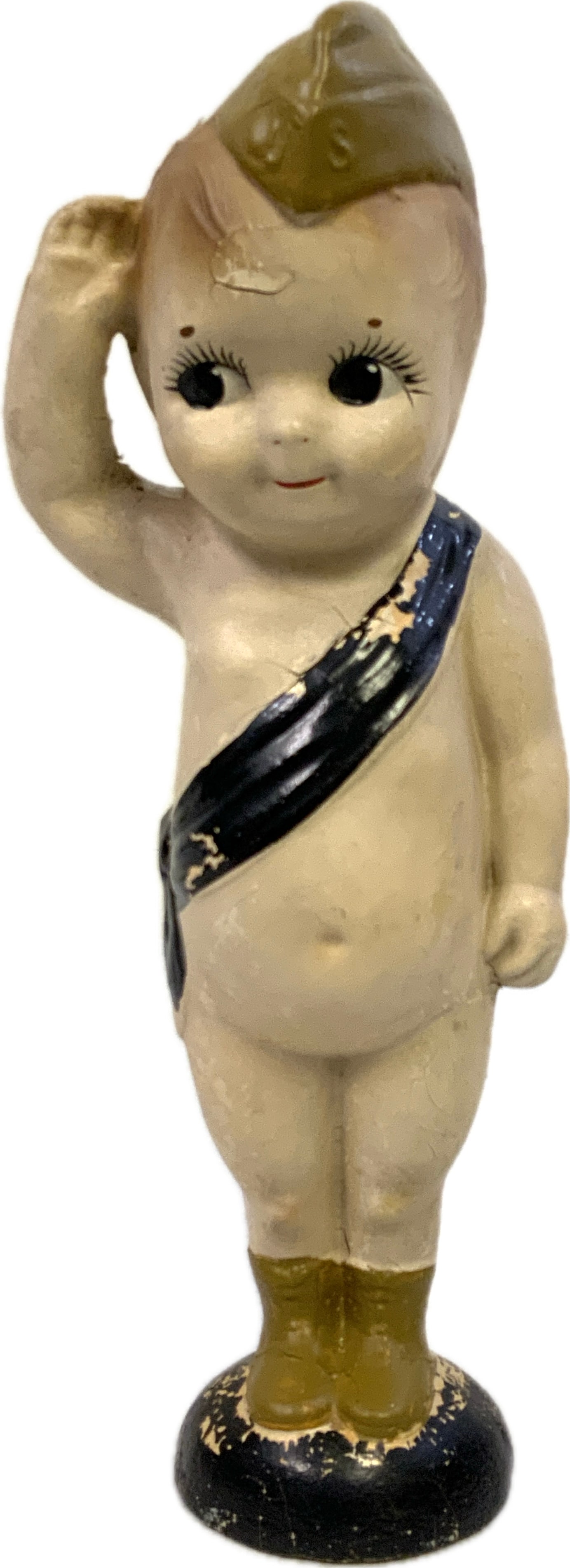 ANTIQUE ATTA BOY AMERICAN DOLL COMPANY SOLDIER BOY DOLL: ANTIQUE ATTA BOY AMERICAN DOLL COMPANY SOLDIER BOY DOLL. 13" TALL. GOOD OVERALL CONDITION WITH SOME PAINT FLAKING. MARKED ON THE BOTTOM. VERY RARE.