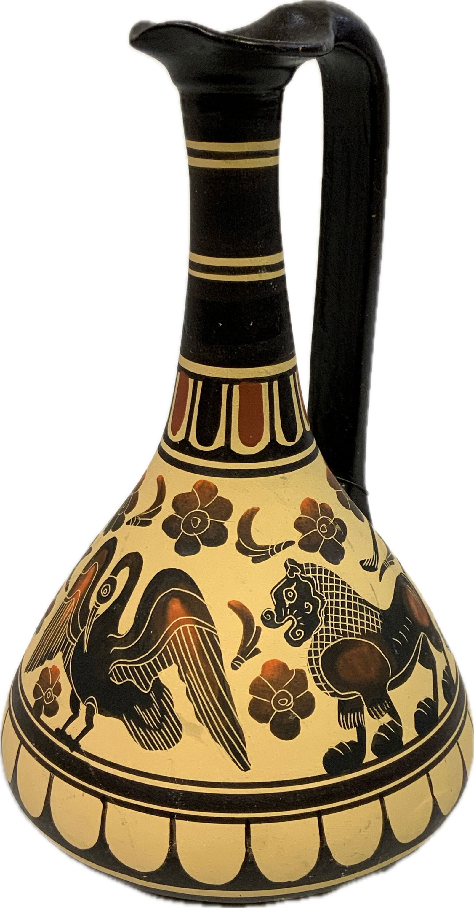 MUSEUM COPY OF CORINTHIAN VASE BY UNION OF GREEK CERAMICS: MUSEUM COPY OF CORINTHIAN VASE BY UNION OF GREEK CERAMICS.BEAUTIFUL PIECE.6" TALL AND 4' DIAM. AT THE BASE. FROM DR. PAUL D. LYNN COLLECTION.