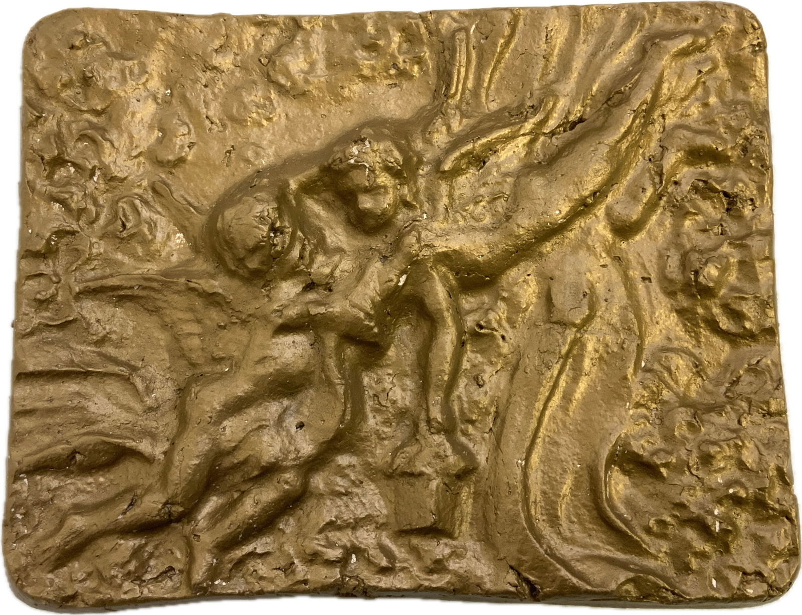 ANTIQUE EROS GREETING CUPID TERRACOTTA TILE: ANTIQUE EROS GREETING CUPID TERRACOTTA TILE.9" X 7" SIZE.TERRACOTTA. OLD REPAIRS AND PRESERVATION VARNISH. BOETIA ARCHITECTURAL GARDEN SALVAGE. EX.TURIN COLLECTION , ITALY.FROM PIECES. FROM DR. PAUL D