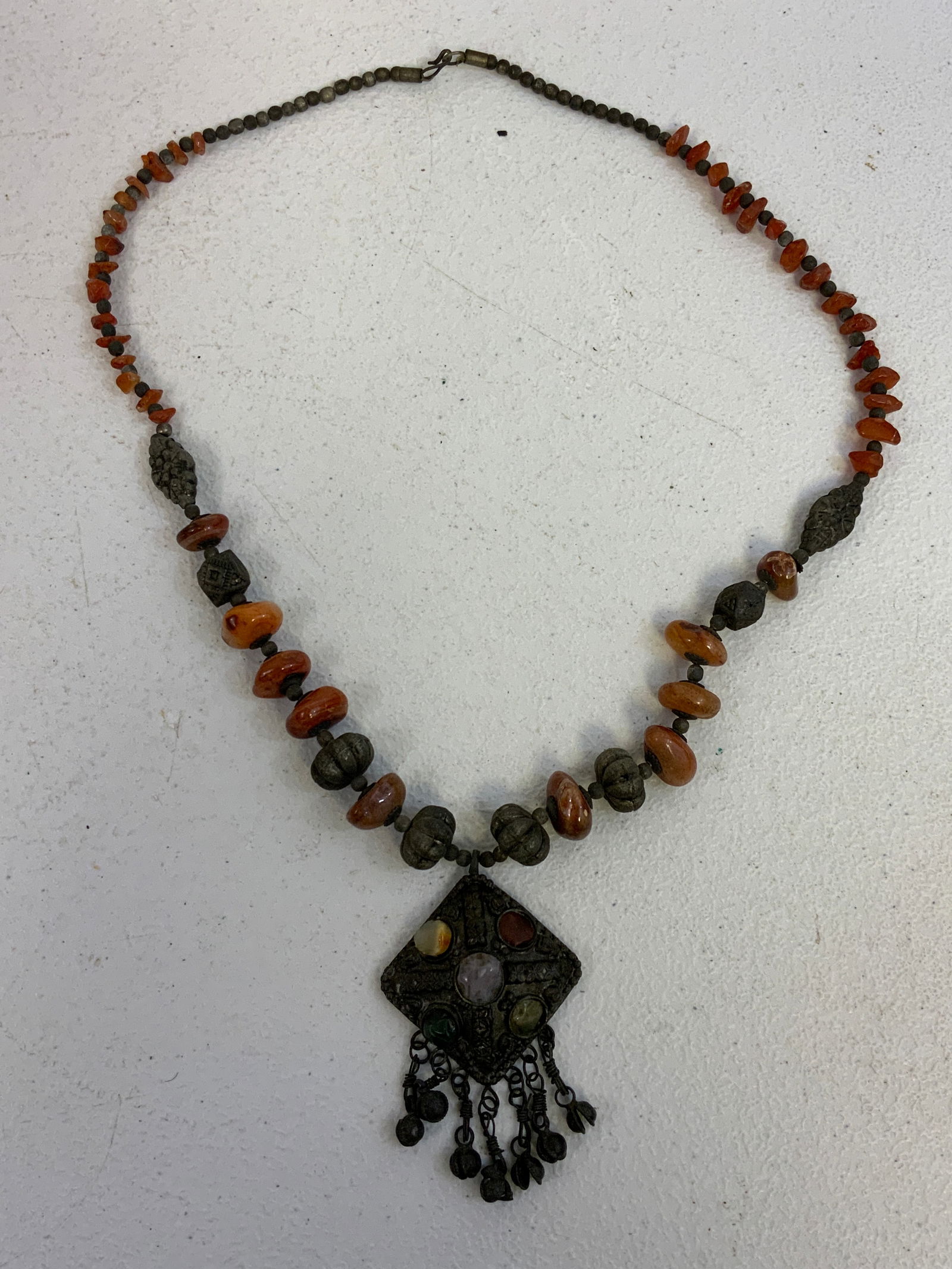 ANTIQUE CANAANITE BRIDAL NECKLACE: ANTIQUE CANAANITE BRIDAL NECKLACE.SALAH ED-DIN, OLD JERUSALEM5 18". EX.HANA,PALMYRA COLLECTION.FROM PIECES. FROM DR. PAUL D. LYNN COLLECTION.