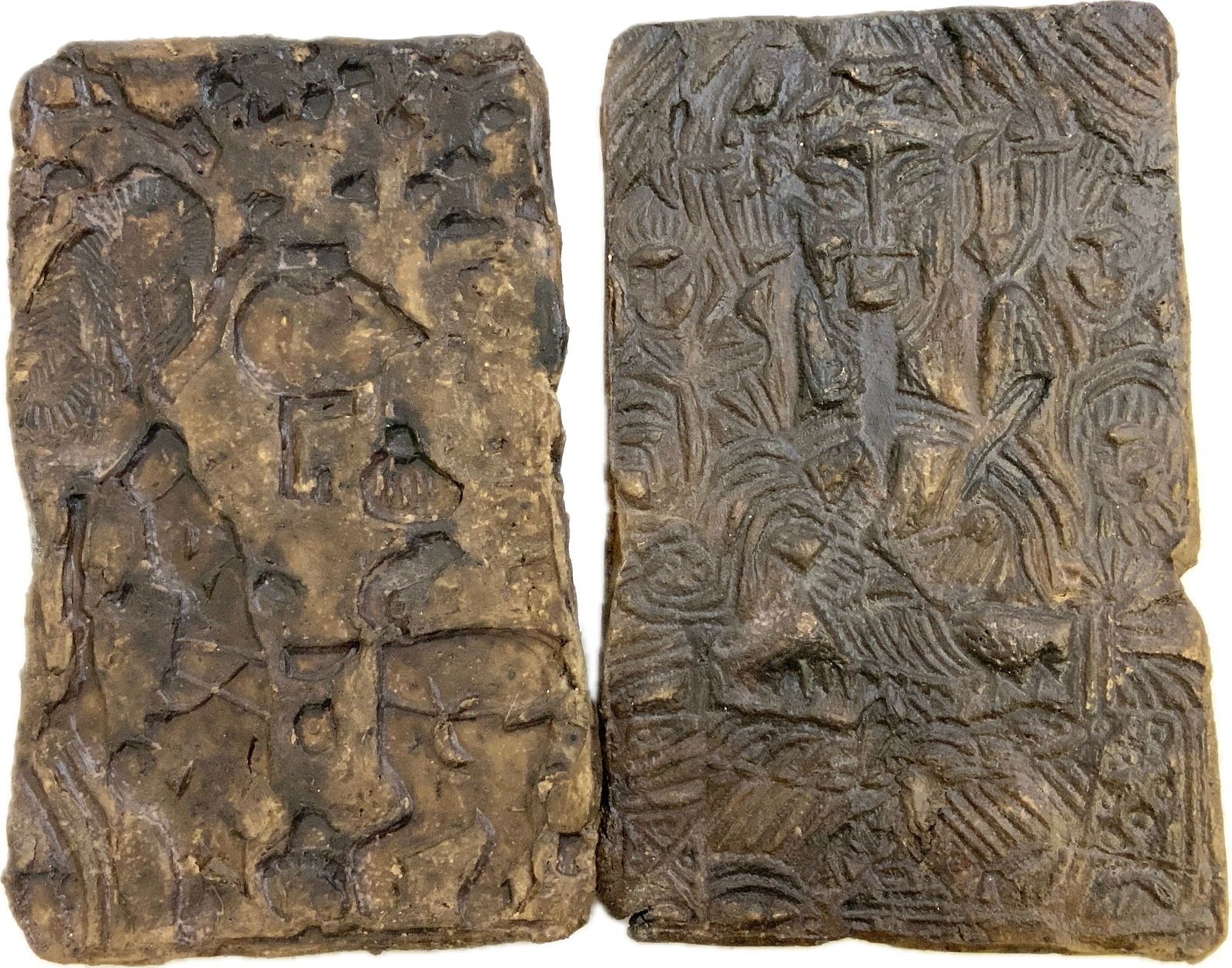 MONGOLIA ANTIQUE PAIR OF TERRACOTTA EXORCISM TABLETS (1 of 5)