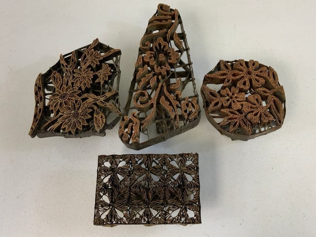 INDIA ANTIQUE HAND DIED FABRIC PRINTING BLOCKS: INDIA ANTIQUE HAND DIED FABRIC PRINTING BLOCKS.C1800. LOT OF 4. FLORAL DESIGNS. FROM DR. PAUL D LYNN COLLECTION.