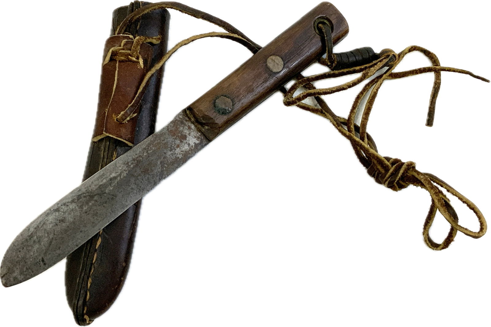 SWEDEN ANTIQUE ESKILSTUNA HUNTING KNIFE: SWEDEN ANTIQUE ESKILSTUNA HUNTING KNIFE. SHOWS GREAT AGE BUT IN GOOD OVERALL CONDITION.MARKED BLADE. CONPLETE WITH LEATHER SHEET AND STRAPS.9"LONG WITH 5"LONG BLADE.