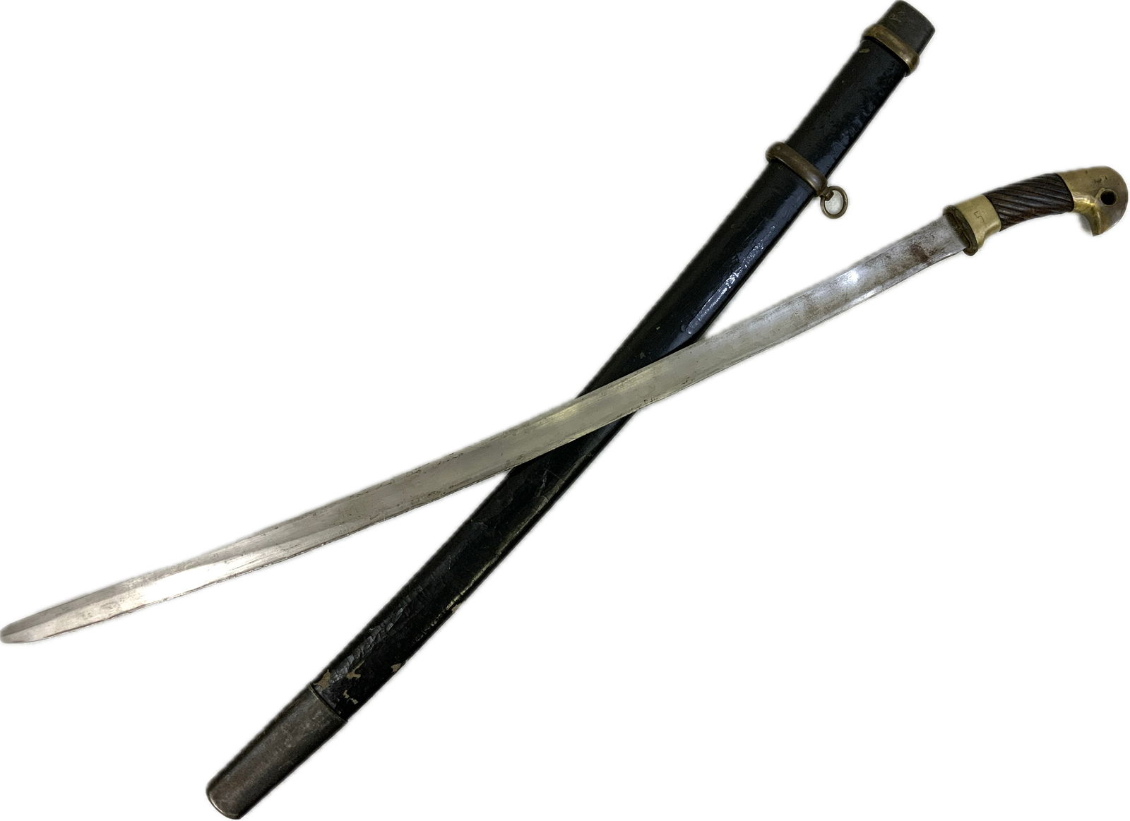 USSR RUSSIAN SOVIET CAVALRY SABER SWORD SHASHKA M1927: USSR RUSSIAN SOVIET CAVALRY SABER SWORD SHASHKA M1927. LATE 1945 EXAMPLE. BRASS AND METAL FITTINGS TO THE SCABBARD.MADE FOR PARADE WITH UNSHARPENED BLADE. 38" LONG WITH 28 1/2" LONG BLADE