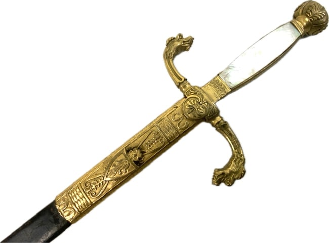ANTIQUE FRENCH MARSHALL OR GENERAL SWORD: ANTIQUE FRENCH MARSHALL OR GENERAL SWORD. 19TH CENTURY.ELLEGANT BEAUTIFUL GILDED FITTINGS. MOTHER OF PEARL GRIP PLATES. NICE BRIGHT BLADE. OVERALL IN VERY NICE CONDITION. VERY UNIQUE AND POSSIBLE ONE