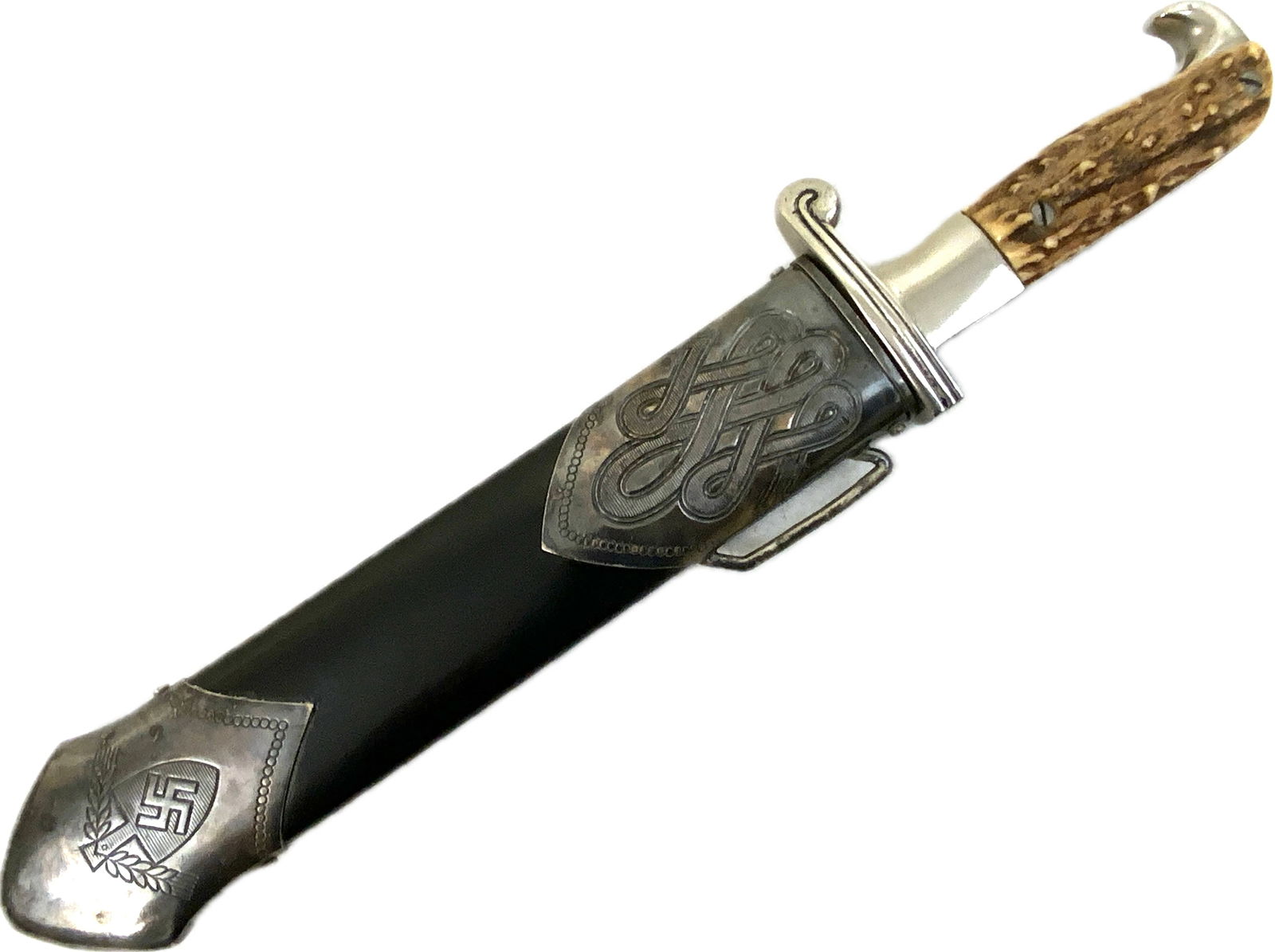 GERMANY THIRD REICH RAD HEWER DAGGER: GERMANY THIRD REICH RAD HEWER DAGGER.GREAT NEAR MINT CONDITION.BEAUTIFUL PATINA ON THE SCABBARD FITTINGS. ORIGINAL PAINT. VERY NICE MINTY BLADE WITH ONLY MINOR AGE SPOTS. MARKED BY P.D. LUNESCHLOSS SO