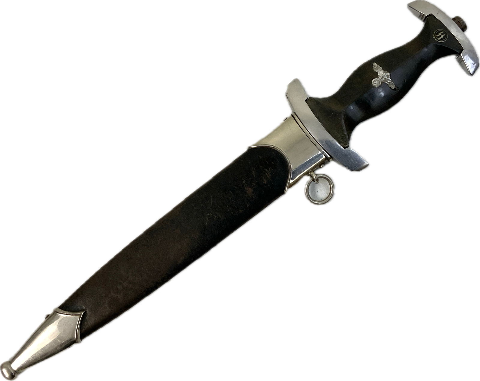 GERMANY THIRD REICH M33 SS DAGGER: NAZI GERMANY M33 SS DAGGER RARE HELBIG MADE. VERY NICE FITTINGS. BLADE SHOWS MUCH WEAR WITH MOST OF THE SHALLOW ETCH KNOWN WITH ALL HELBIG DAGGERS IS GONE. YOU CAN STILL MAKE OUT THE HELBIG MAKER