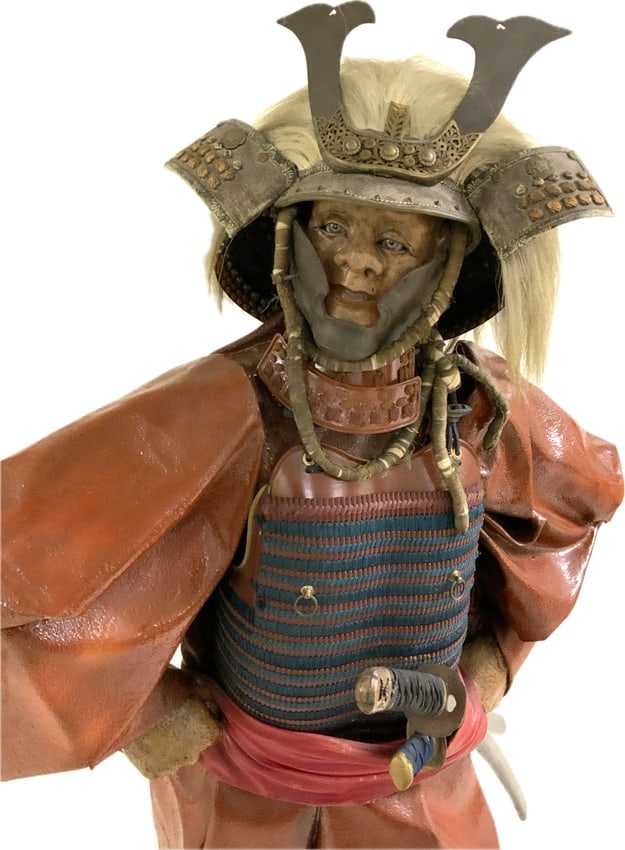 JAPANESE SAMURAI LIFE SIZE FIGURE STATUE BY HARRY IRVING: JAPANESE SAMURAI LIFE SIZE FIGURE STATUE BY HARRY IRVING PROFESSOR EMERITUS OF SCULPTURE AT GEORGE WASHINGTON UNIVERSITY, ARTIST AND DEVOUT KRISHNA DEVOTEE. GREAT DISPLAY PIECE . 69" TALL FULL SIZE.