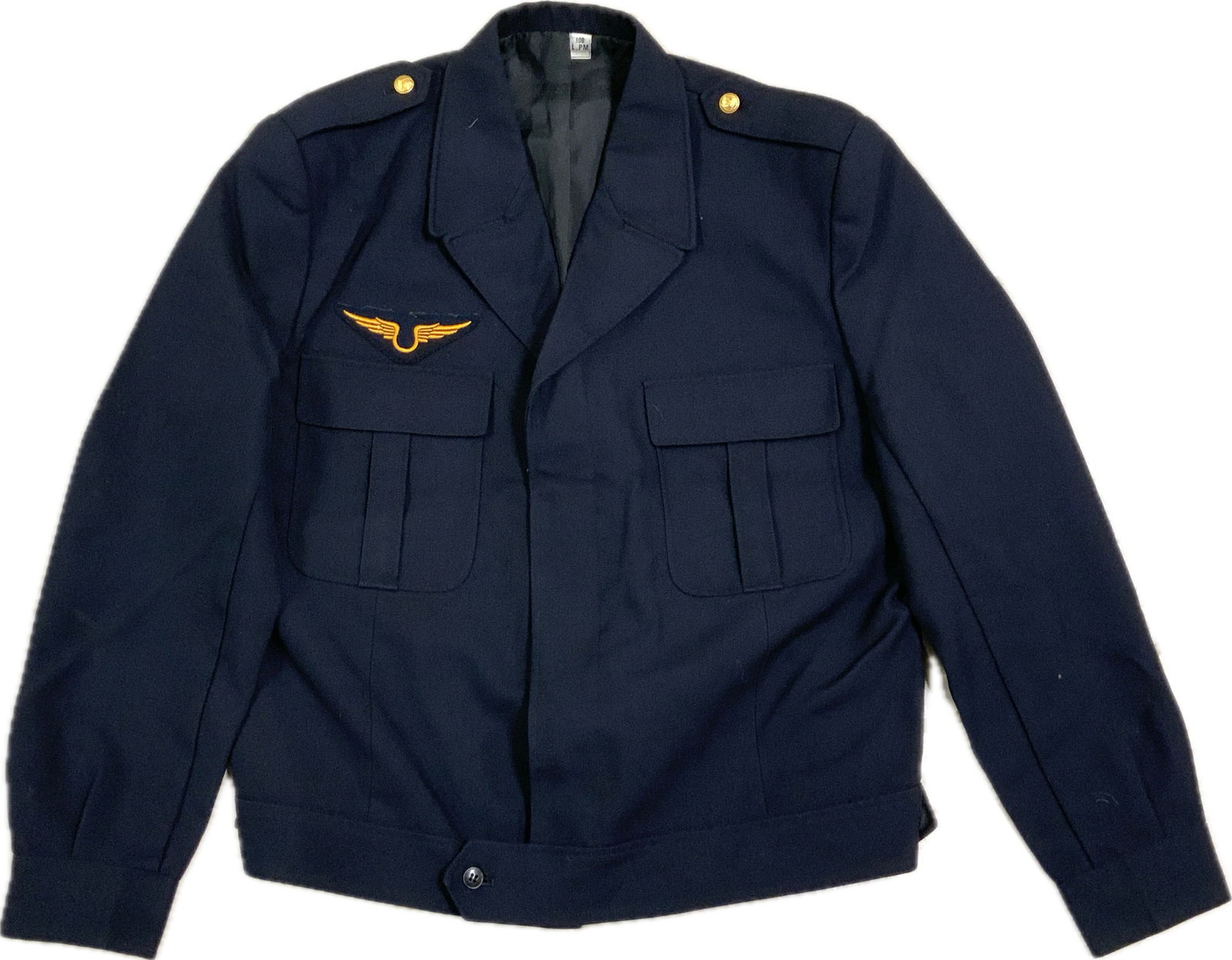 FRENCH AIR FORCE BLUE IKE STYLE JACKET: FRENCH AIR FORCE BLUE IKE STYLE JACKET. COMPLETE WITH WINGS INSIGNIA. GREAT CONDITION.