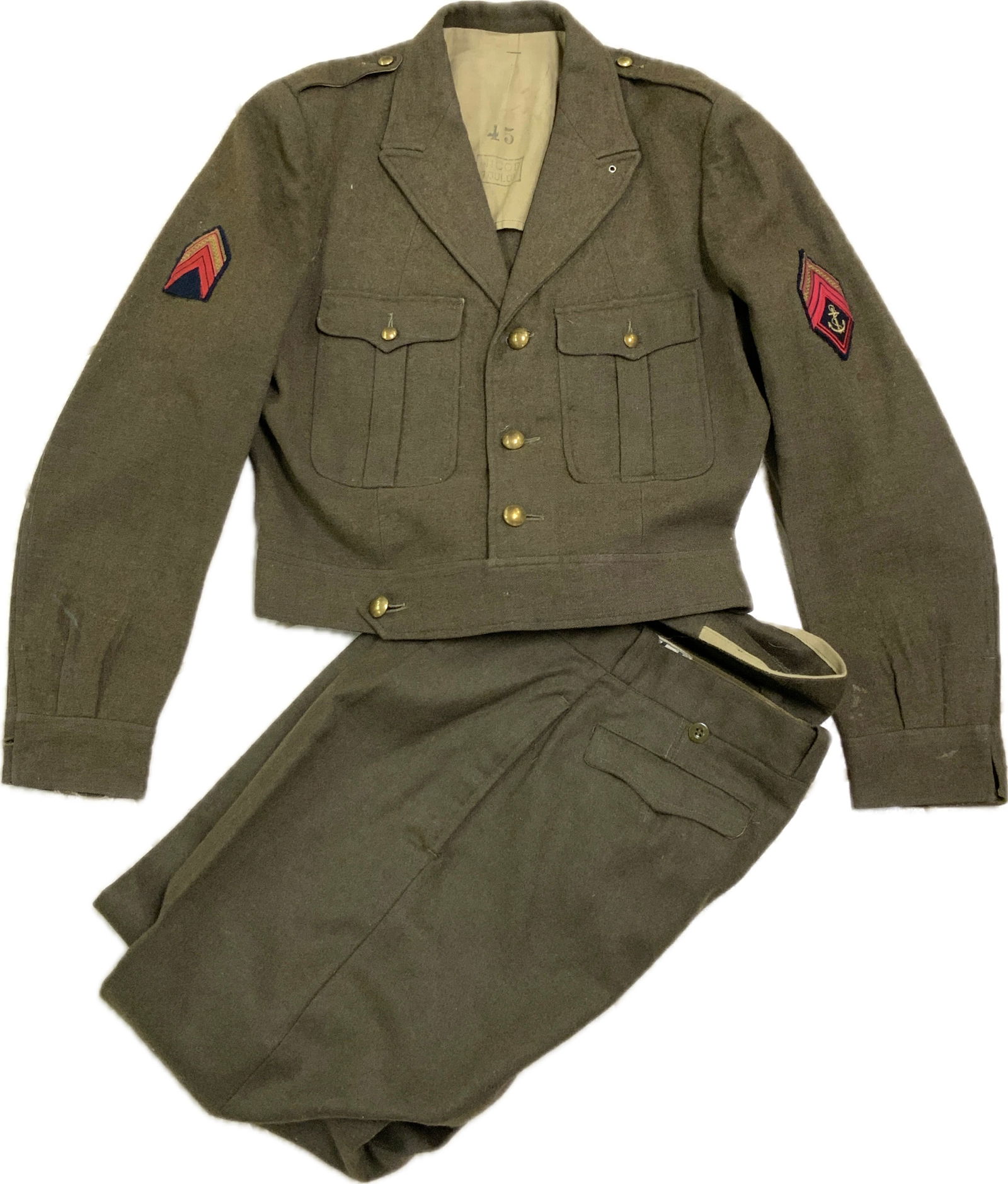 VINTAGE FRENCH NAVY WOOL IKE STYLE JACKET AND TROUSERS (1 of 9)