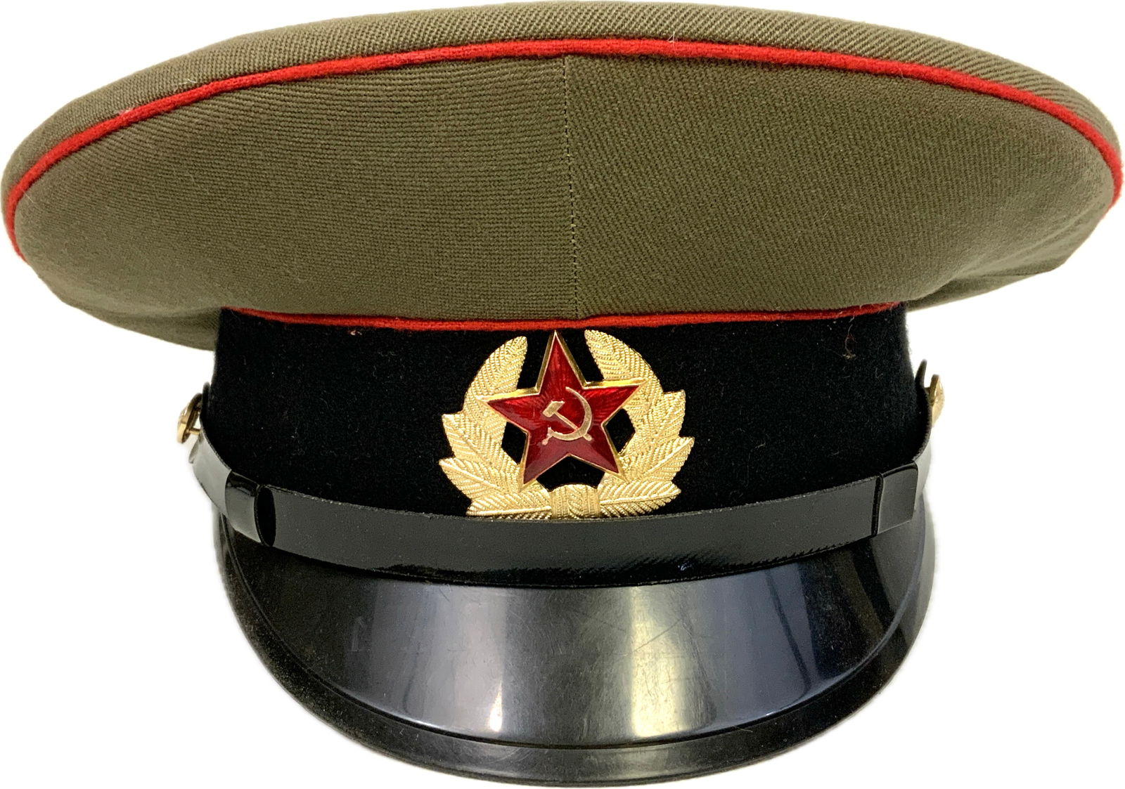 USSR SOVIET ARMY DRESS VISOR HAT: USSR SOVIET ARMY DRESS VISOR HAT. GREAT CONDITION. SIZE 57. ODESSA MANUFACTURING TAG INSIDE.