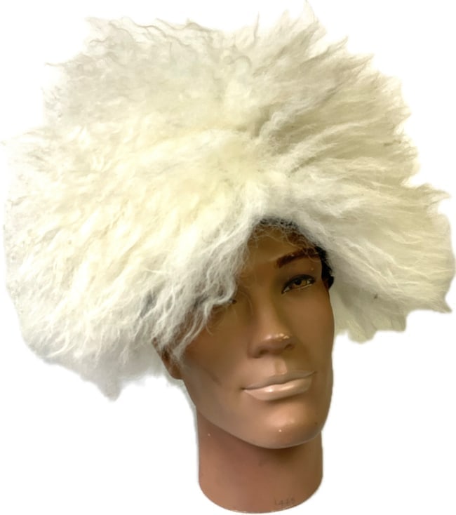 RUSSIAN CAUCASIAN COSSACK PAPAKHA LAMB FUR HAT: RUSSIAN CAUCASIAN COSSACK PAPAKHA LAMB FUR HAT - WHITE . MODERN MADE NATURAL LAMB FUR. NICE FOR DISPLAY.