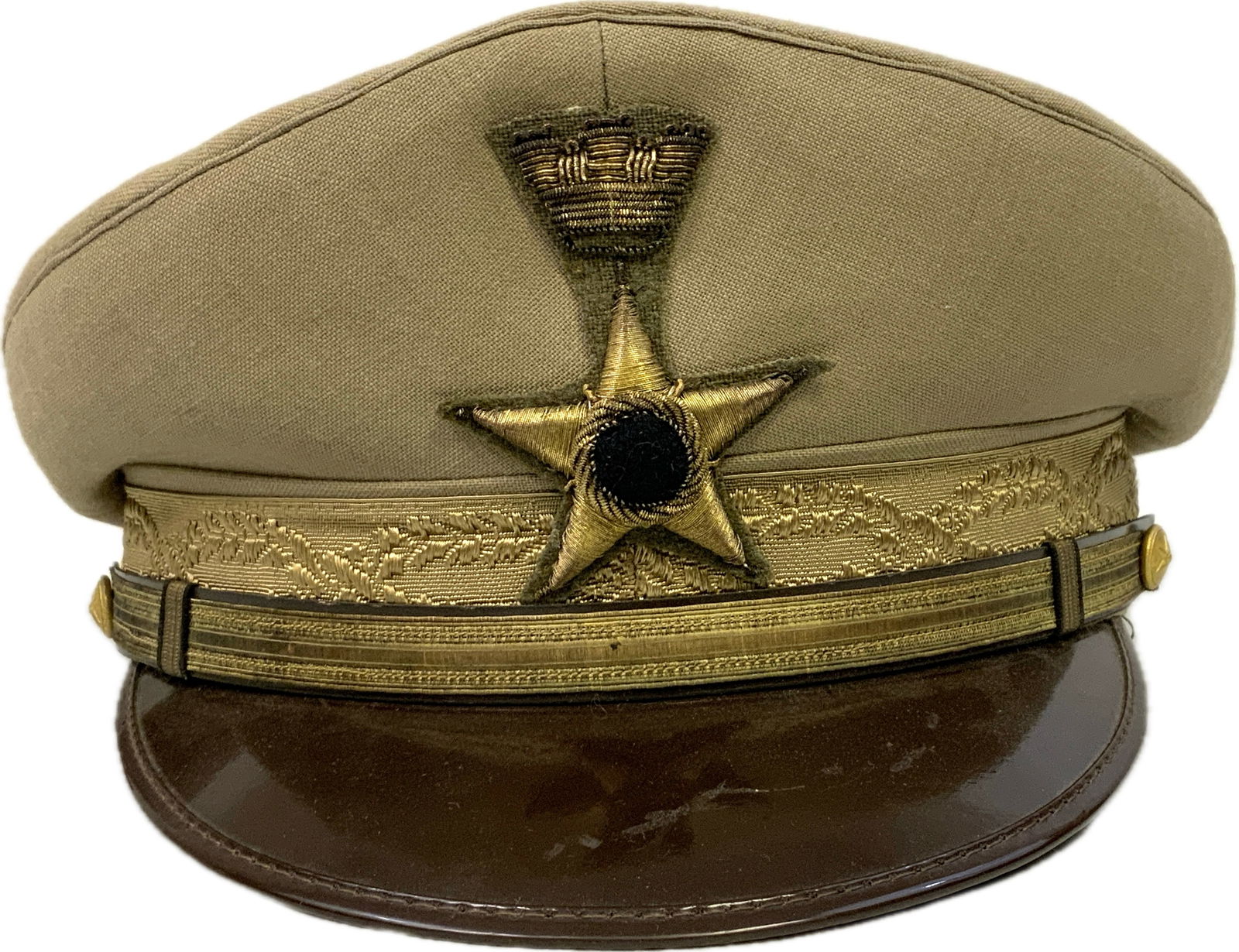 ITALY VINTAGE ITALIAN OFFICERS VISOR HAT: ITALY VINTAGE ITALIAN OFFICERS VISOR HAT. HIGH QUALITY SUMMER MATERIAL HAT. GREAT CONDITION. SIZE ABOUT 56