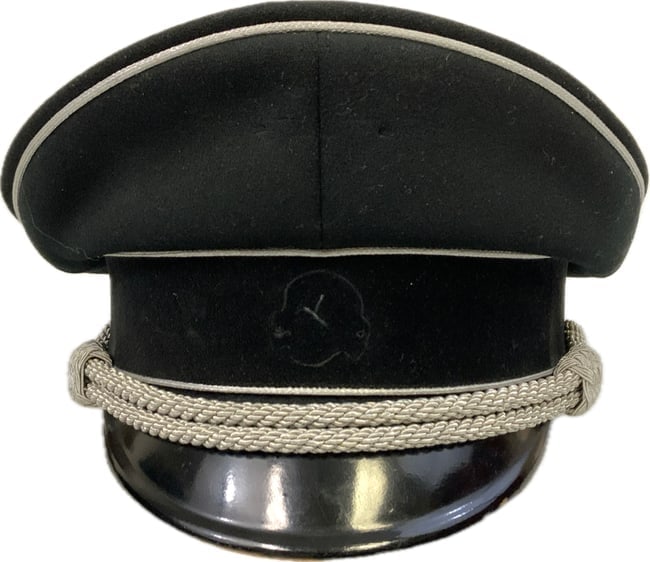 GERMANY THIRD REICH ALLGEMEINE SS GENERAL VISOR HAT: GERMANY THIRD REICH ALLGEMEINE SS GENERAL VISOR HAT.BEAUTIFUL PIECE. VERY HIGH QUALITY HAT WITH SILVER WIRE PIPING FOR GENERAL RANK OFFICERS. INSIGNIA HAS BEEN REMOVED. SHOWS LIGHT WEAR AND AGE BUT ST