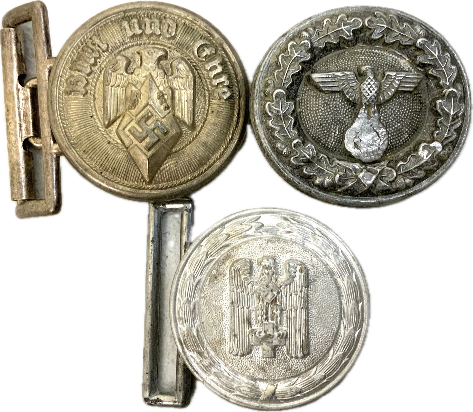 GERMANY THIRD REICH LOT OF OFFICERS BELT BUCKLES: GERMANY THIRD REICH LOT OF OFFICERS BELT BUCKLES. LOT OF 3. ALL USED CONDITION.