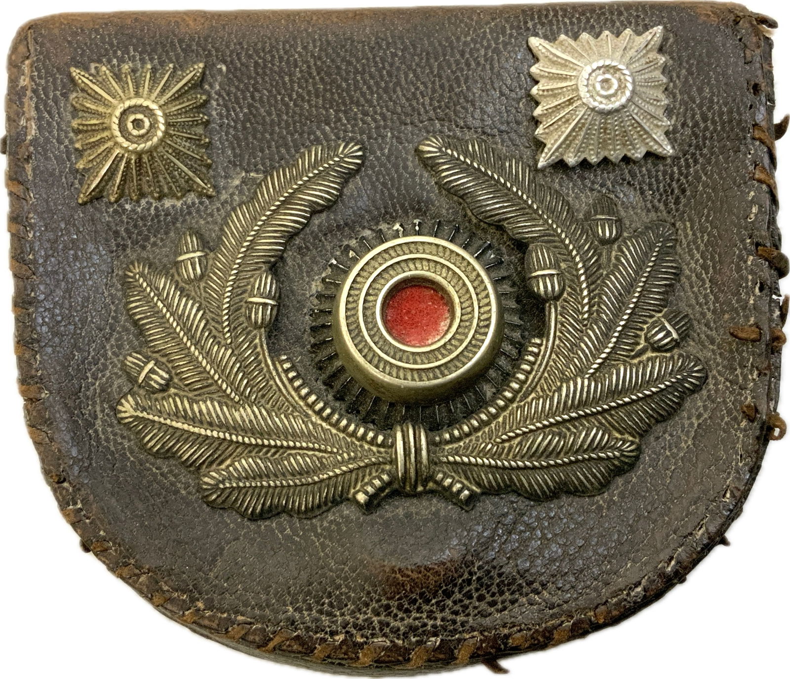 WWII GERMAN INSIGNIA DECORATED LEATHER WALLET: WWII GERMAN INSIGNIA DECORATED LEATHER WALLET.WELL USED CONDITION.