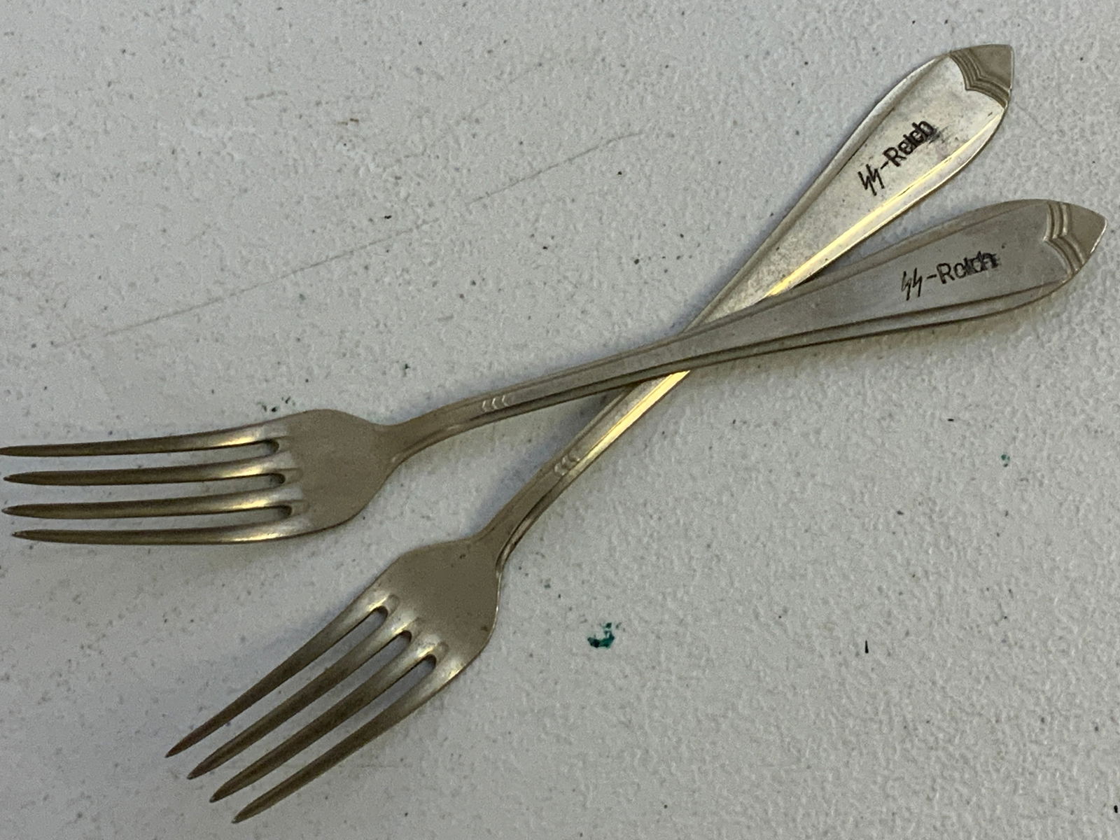 WWII GERMAN SS-REICH MARKED NICKEL SILVER FORKS: WWII GERMAN SS-REICH MARKED NICKEL SILVER FORKS. GREAT CONDITION. 7 1/2" LONG.