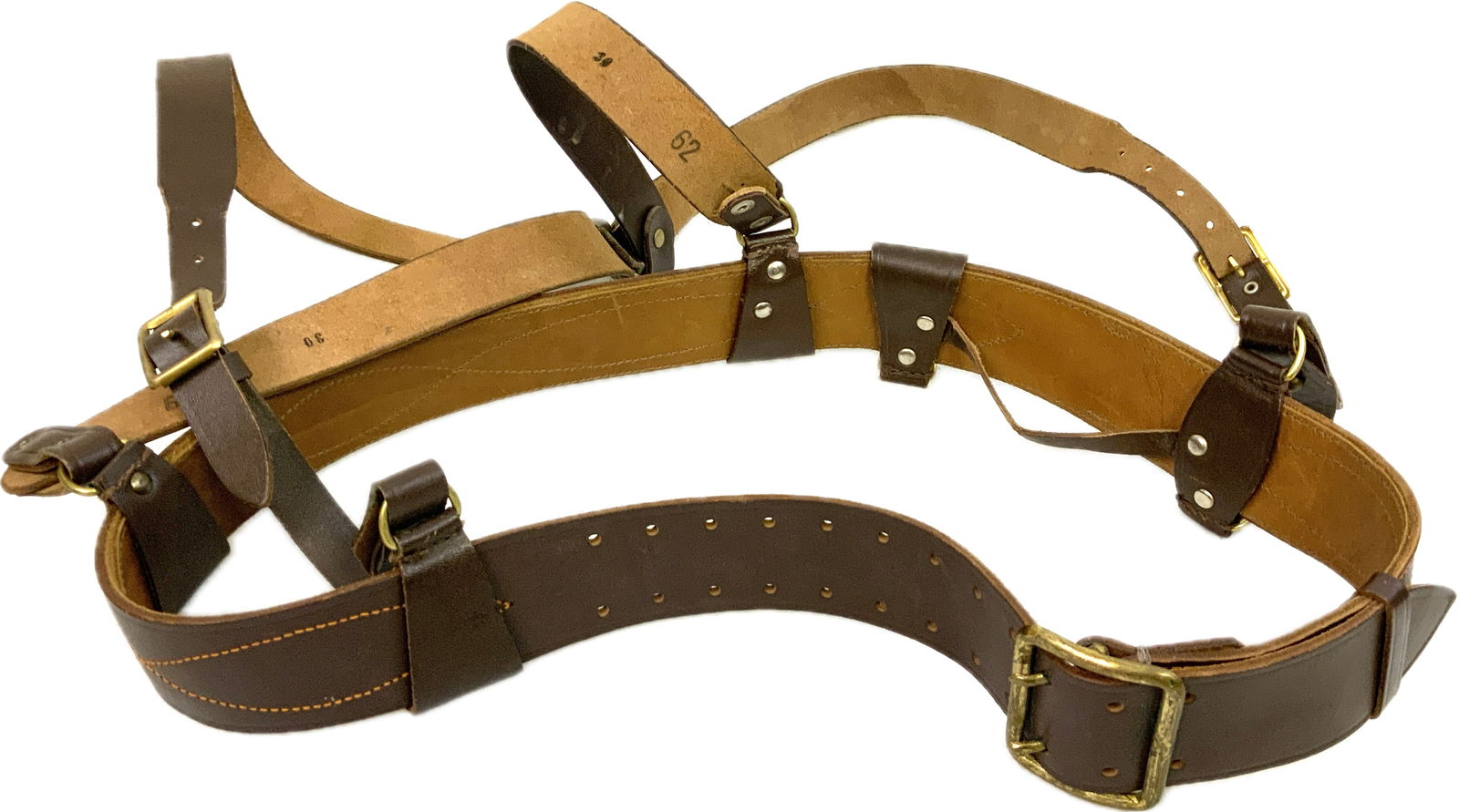 USSR VINTAGE OFFICERS LEATHER BELT WITH STRAPS: USSR VINTAGE OFFICERS LEATHER BELT WITH STRAPS.GREAT CONDITION.MARKED AND DATED 1973