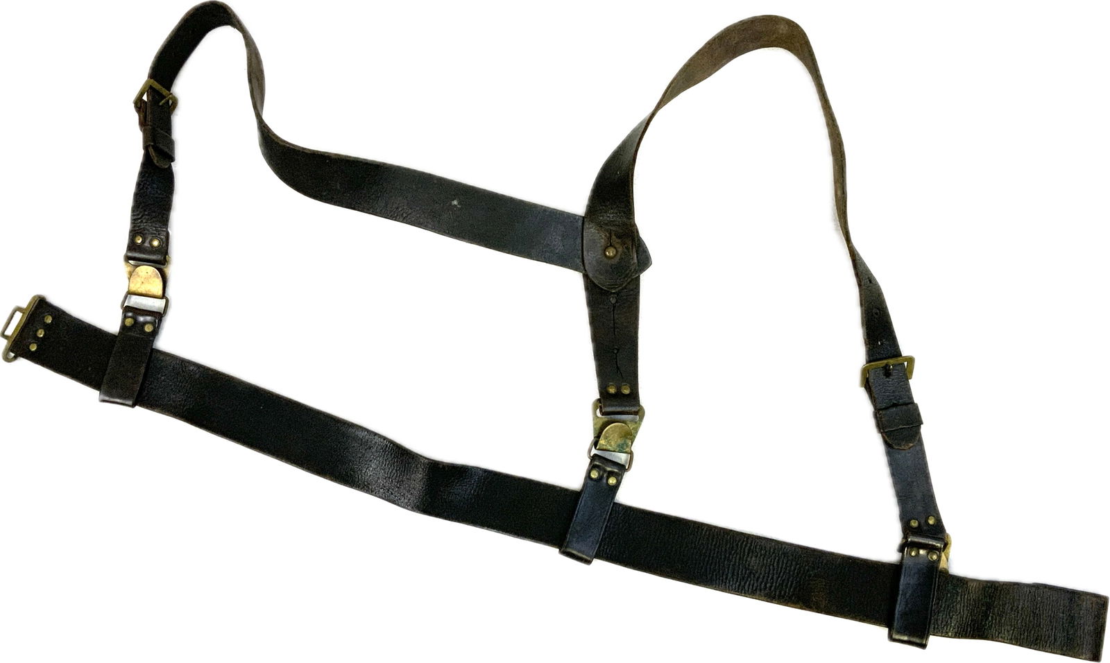 SPAIN WWII SPANISH BLACK LEATHER BELT WITH Y STRAPS RIG: SPAIN WWII SPANISH BLACK LEATHER BELT WITH Y STRAPS RIG. WELL USED BUT VERY GOOD CONDITION. RARE TO FIND.