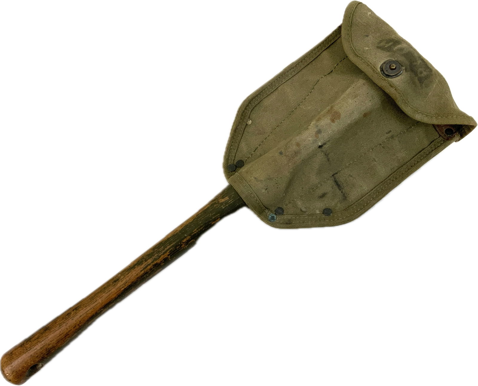 VINTAGE US MILITARY AMES FOLDING TRENCH TOOL SHOVEL WITH CASE: VINTAGE US MILITARY AMES FOLDING TRENCH TOOL SHOVEL WITH CASE. WWII 1944 DETED CANVAS CASE . 1950 DATE ON THE SHOVEL. VERY GOOD CONDITION.