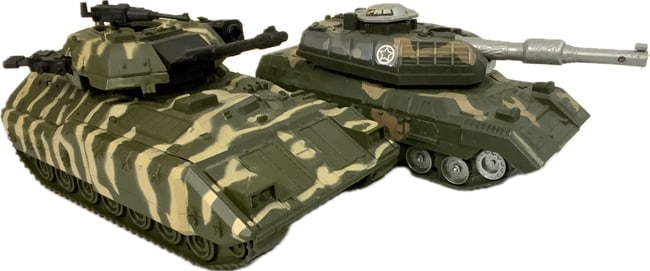 VINTAGE TOY TANK MODELS: VINTAGE TOY TANK MODELS. PLASTIC. APPROX. 10" AND 9 1/2" LONG