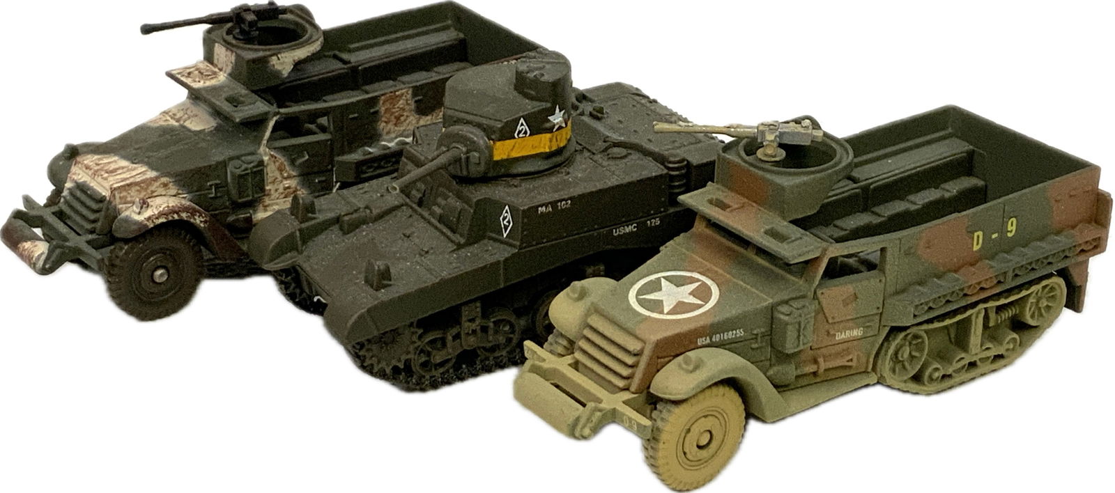 WWII AMERICAN MODELS TANKS AND MILITARY VEHICLES CUSTOM DETAILED: WWII AMERICAN MODELS TANKS AND MILITARY VEHICLES CUSTOM DETAILED.DIE CAST AND PLASTIC. ABOUT 3" - 3 1/2"LONG