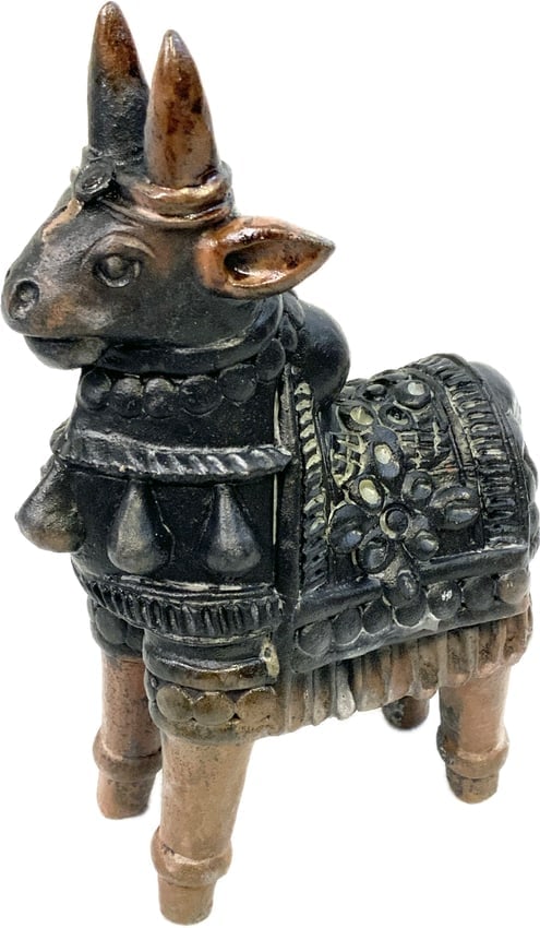 INDIAN SUBCONTINENT KATHAKALI ZOOMORPHIC ANIMAL WITH OFFERINGS: INDIAN SUBCONTINENT KATHAKALI ZOOMORPHIC ANIMAL WITH OFFERINGS. PRESERVED WITH VARNISH. EX. TURTURICE COLLECTION , TURIN , ITALY.VARNISH WAS USED AS A VICTORIAN ERA PRESERVATIVE AND HAS DARKENED