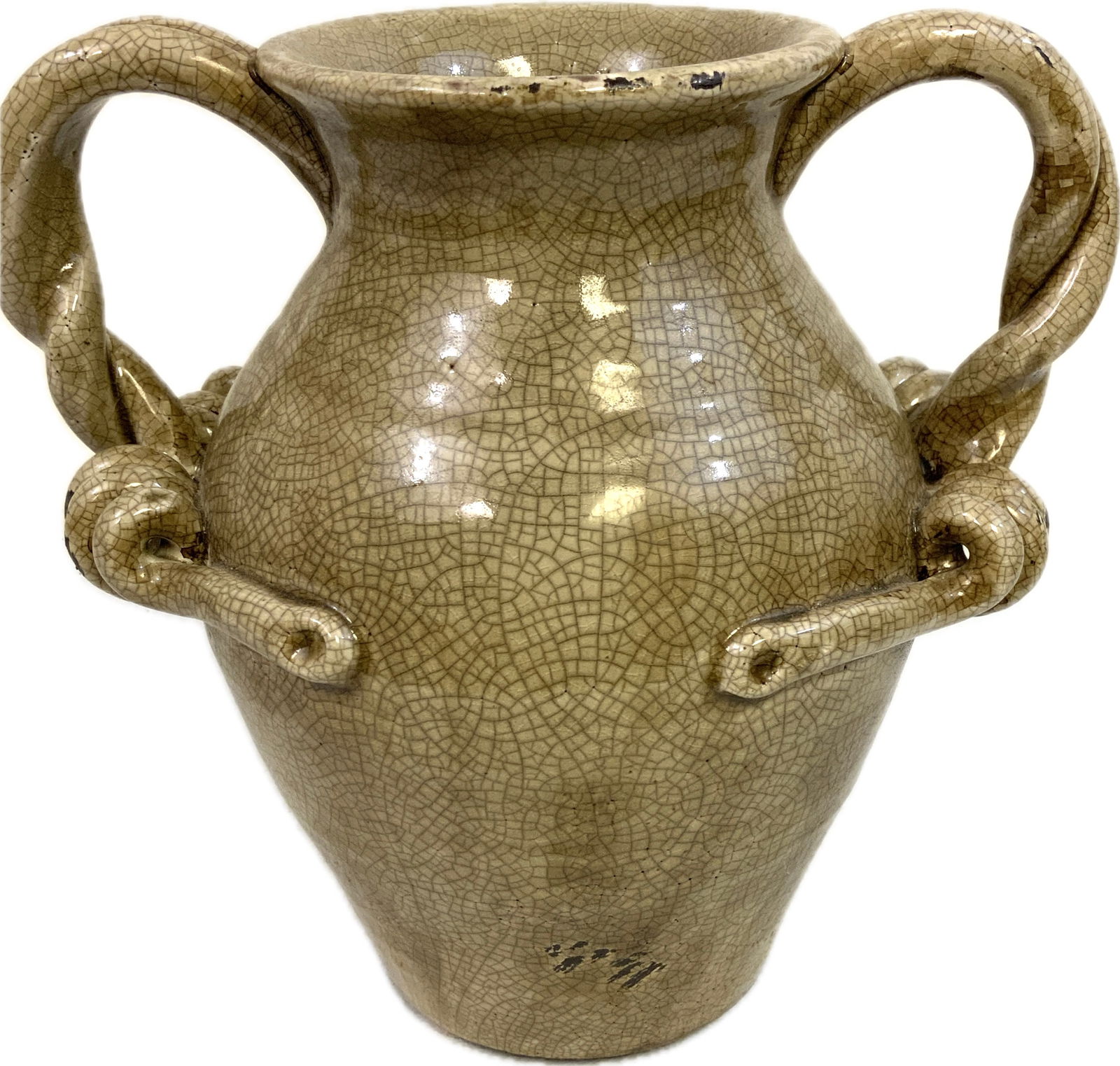 ANTIQUE MINOAN SNAKE CULT LIBATION AMPHORA: ANTIQUE MINOAN SNAKE CULT LIBATION AMPHORA.CRETE.EX TURIN COLLECTION ,ITALY 12" TALL. FROM DR. PAUL D LYNN COLLECTION.