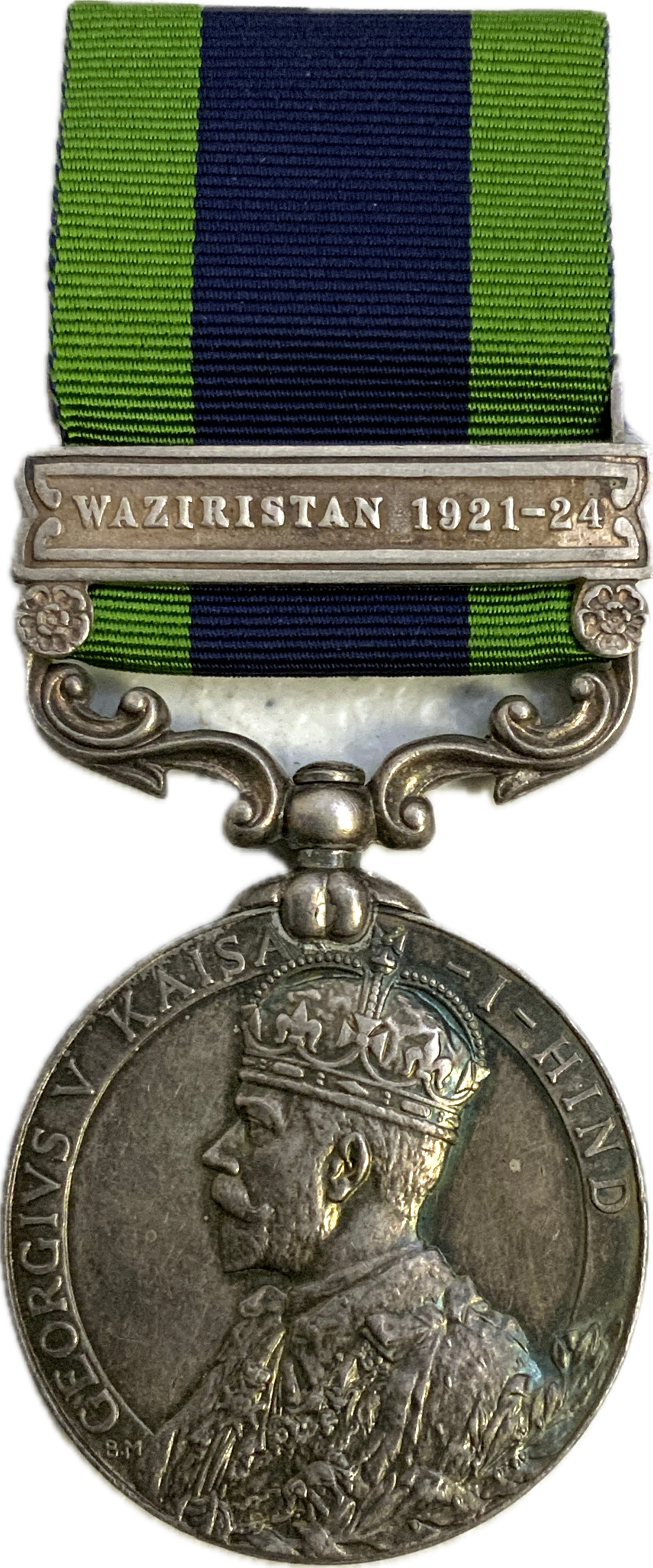 UNITED KINGDOM INDIA MEDAL WITH WAZIRISTAN 1921-24 CLASP: UNITED KINGDOM INDIA MEDAL WITH WAZIRISTAN 1921-24 CLASP. GREAT CONDITION SILVER MEDAL. INSCRIBED ON THE RIM "2954 SEP.MOHD.KHAN.4-10 BALUCH R."