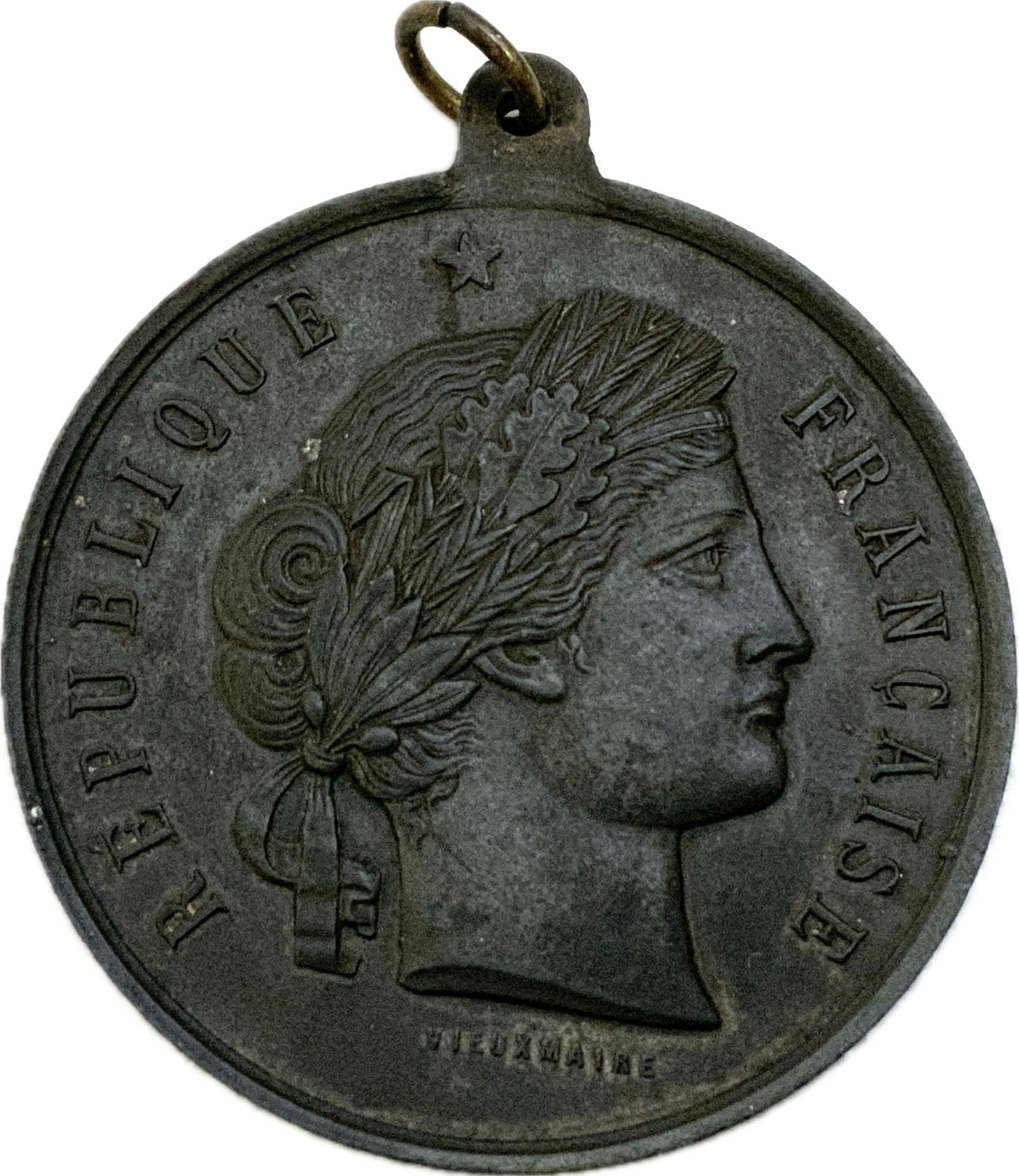 FRANCE ANTIQUE FRENCH REPUBLIC 1886 MILITARY SCHOOL MEDAL NUMBERED: FRENCH REPUBLIC 1886 MILITARY SCHOOL MEDAL. 1 3/4 DIAM. STRIKING DETAILS. NUMBERED 129.