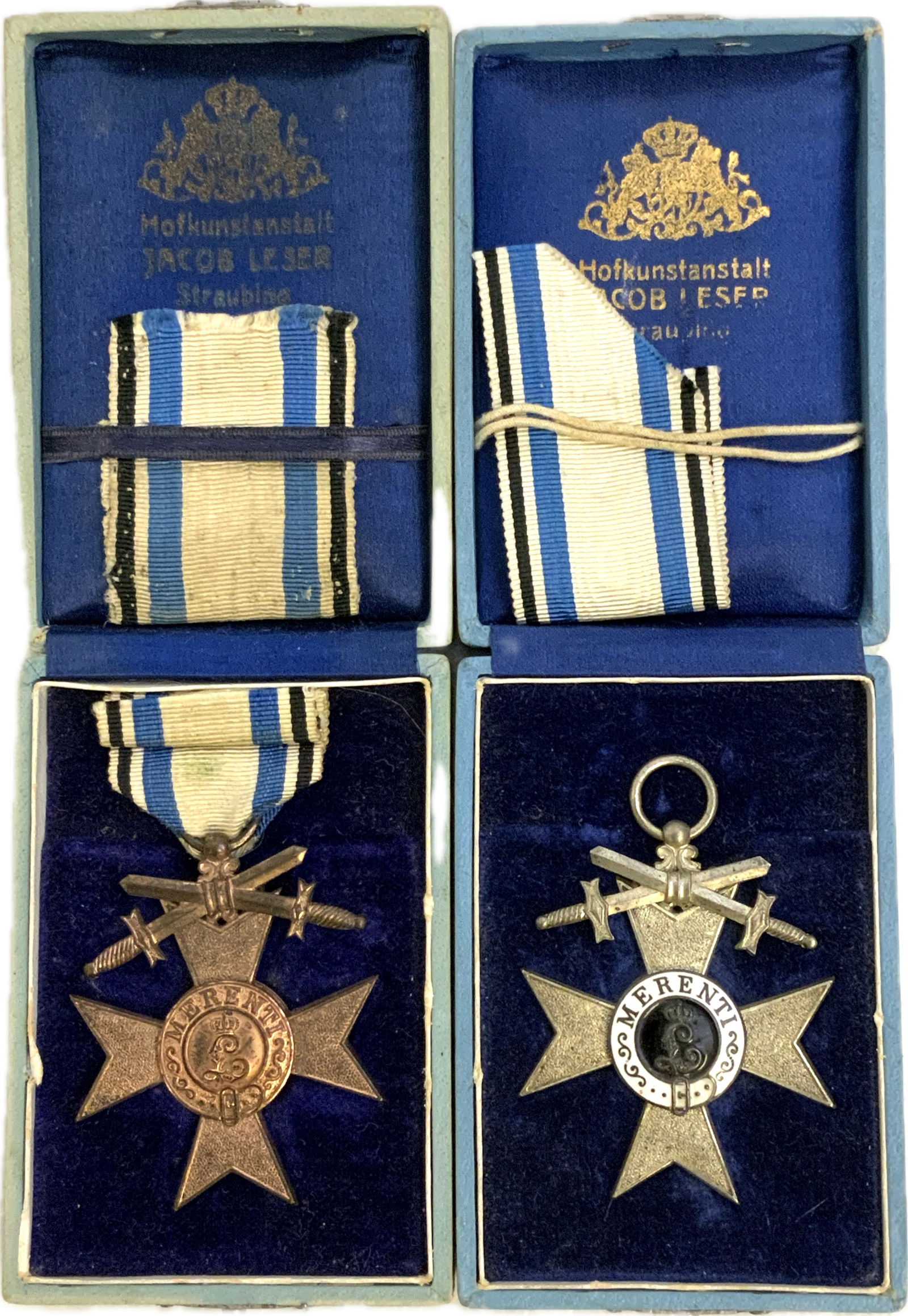 GERMANY BAVARIAN MILITARY MERIT CROSS MEDALS WITH BOXES: GERMANY BAVARIAN MILITARY MERIT CROSS MEDALS WITH BOXES. GREAT CONDITION. 2nd AND 3rd CLASS MEDALS.