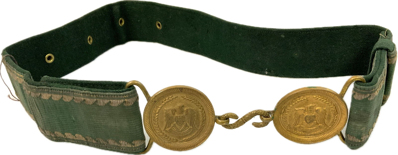 ANTIQUE SIRIAN OFFICER BROKADE BELT WITH BRASS BUCKLES: ANTIQUE SIRIAN OFFICER BROKADE BELT WITH BRASS BUCKLES.VERY NICE CONDITION.