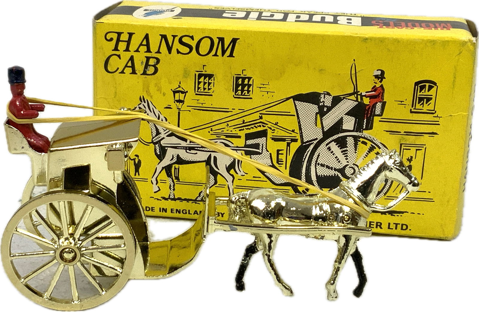 BUDGIE HANSOM CAB MODEL WITH ORIGINAL BOX: BUDGIE HANSOM CAB MODEL WITH ORIGINAL BOX. 5" LONG. GREAT CONDITION.