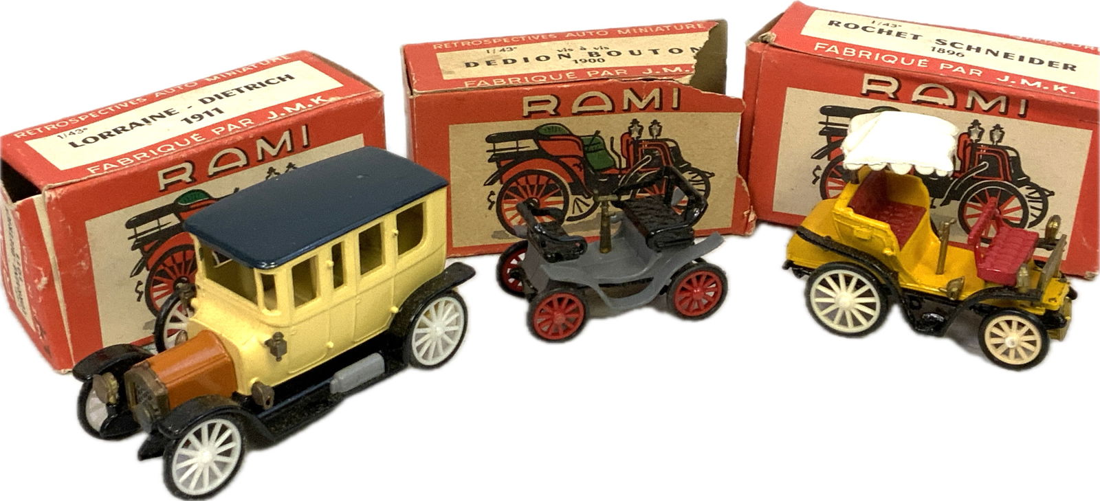 RAMI FRENCH DIECAST MODEL CARS WITH ORIGINAL BOXES: RAMI FRENCH DIECAST MODEL CARS WITH ORIGINAL BOXES.3 1/2',3" AND 2 1/2" LONG. GREAT CONDITION.