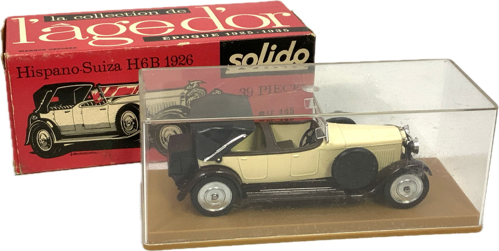 VINTAGE SOLIDO HISPANO-SUIZA HGB 1926 CAR MODEL WITH ORIGINAL PACKAGING: VINTAGE SOLIDO HISPANO-SUIZA HGB 1926 CAR MODEL WITH ORIGINAL PACKAGING. MINT CONDITION. 1:43. DIECAST. 4 1/2" LONG.