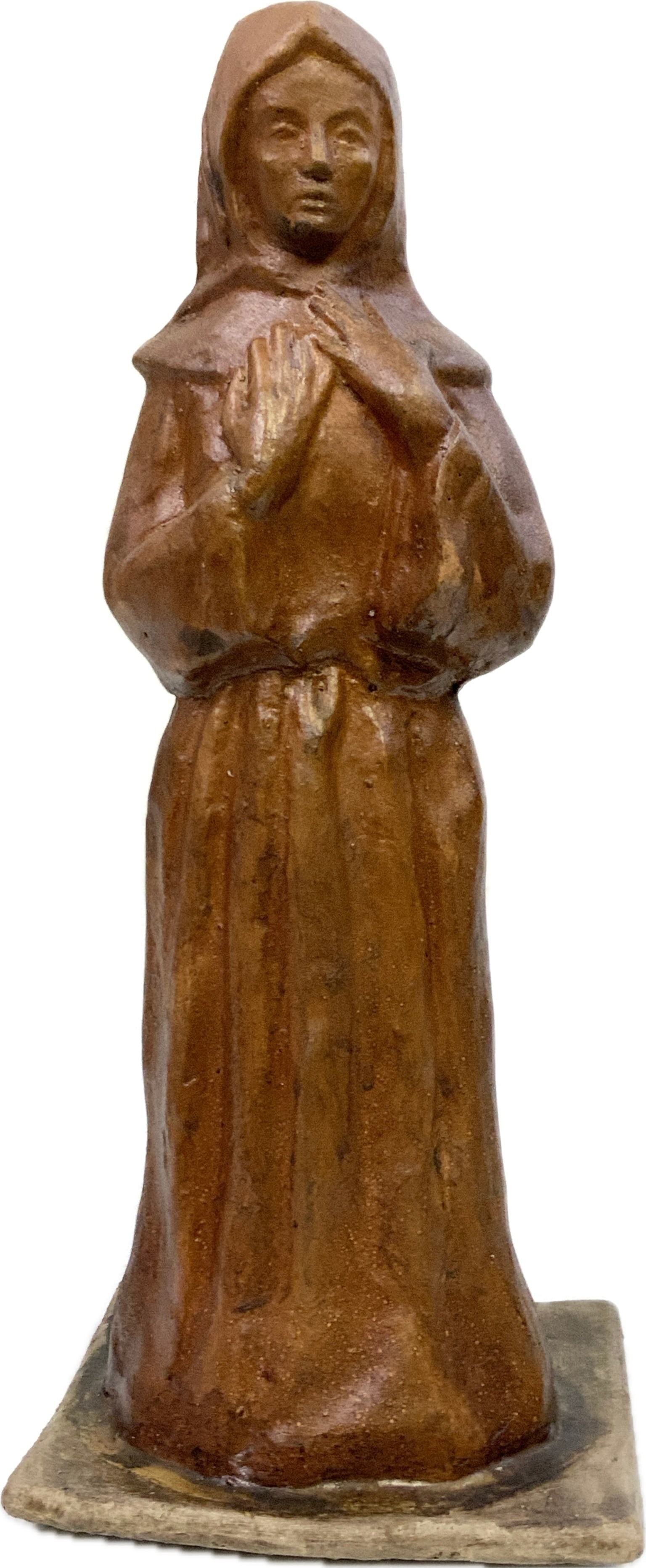 ANTIQUE TERRACOTTA SAINT TERESA FIGURE: ANTIQUE TERRACOTTA SAINT TERESA FIGURE.12" TALL. FROM DR. PAUL D. LYNN COLLECTION.