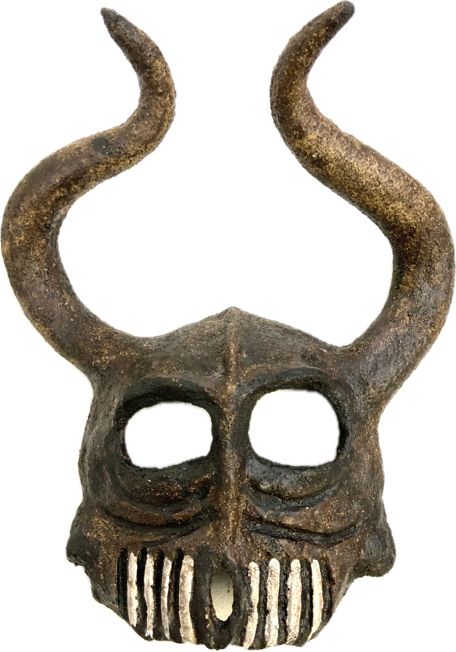 ANTIQUE DAEMONIO MALIGNO RITUAL MASK: ANTIQUE DAEMONIO MALIGNO RITUAL MASK.TERRACOTTA. 13" X 12". FROM DR. PAUL D. LYNN COLLECTION.