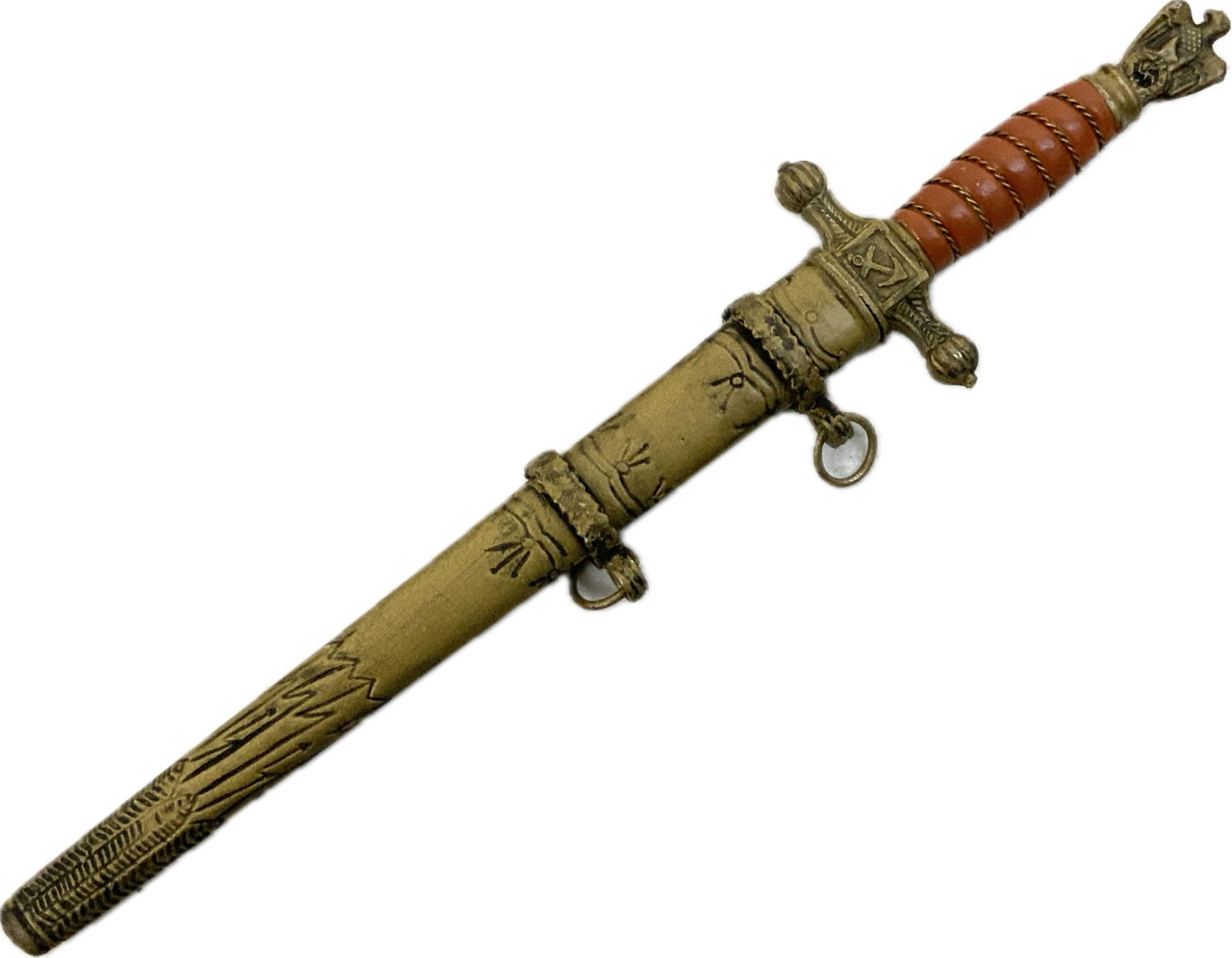 MINIATURE COLLECTABLE GERMAN NAVY OFFICER DAGGER: MINIATURE COLLECTABLE GERMAN NAVY OFFICER DAGGER. 6" LONG WITH 3 1/2" LONG BLADE.