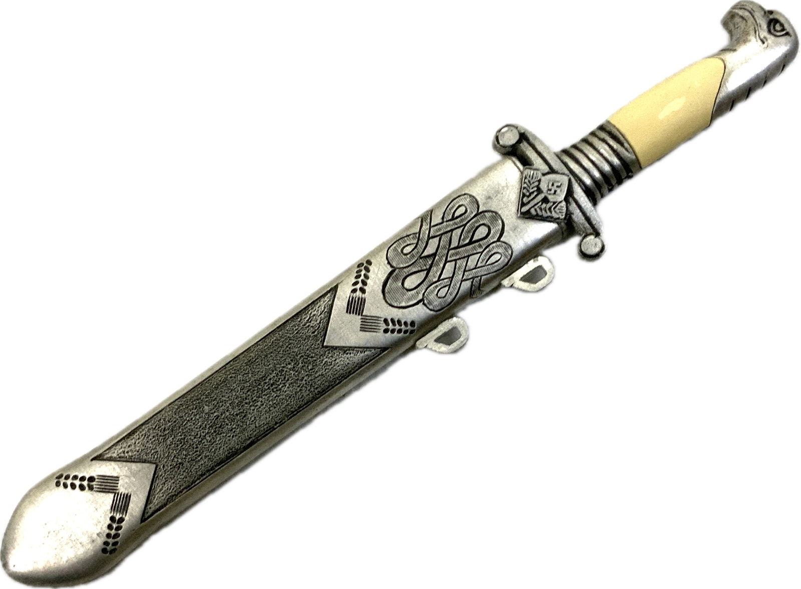MINIATURE COLLECTABLE GERMAN RAD OFFICER DAGGER: MINIATURE COLLECTABLE GERMAN RAD OFFICER DAGGER. 5 1/2" LONG WITH 3 1/2" LONG BLADE.