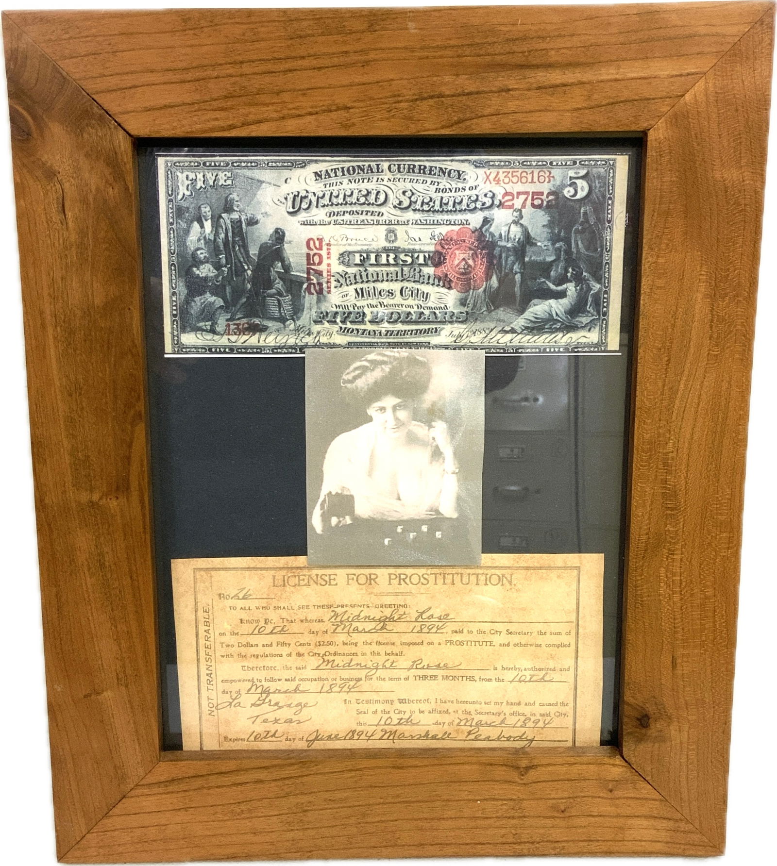 WILD WEST LICENSE FOR PROSTITUTION REPRODUCTION FRAMED: WILD WEST LICENSE FOR PROSTITUTION REPRODUCTION FRAMED. GREAT DECORATOR. 12 X 15 SIZE.