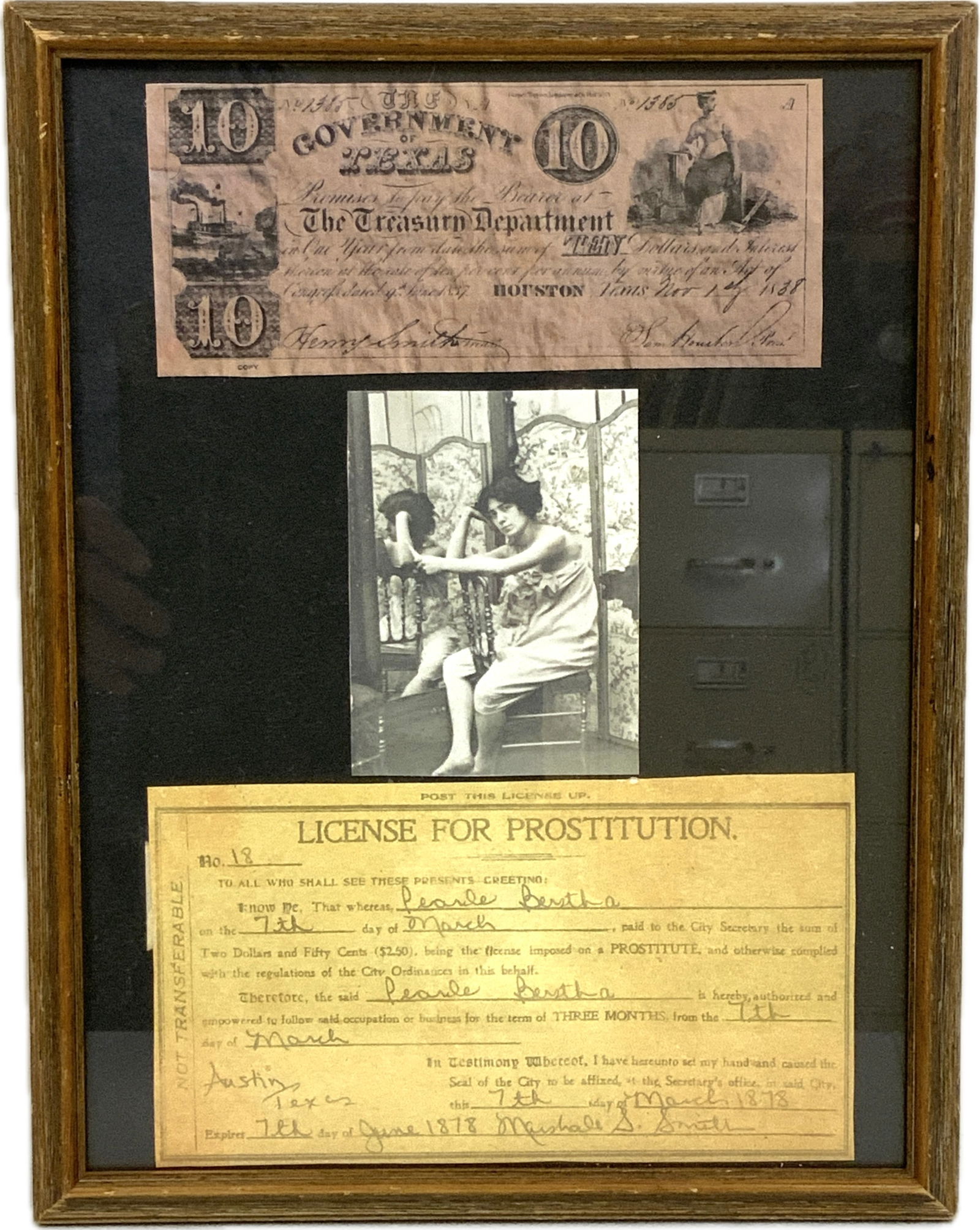 WILD WEST LICENSE FOR PROSTITUTION REPRODUCTION FRAMED: WILD WEST LICENSE FOR PROSTITUTION REPRODUCTION FRAMED. GREAT DECORATOR. 10 X 14 SIZE.